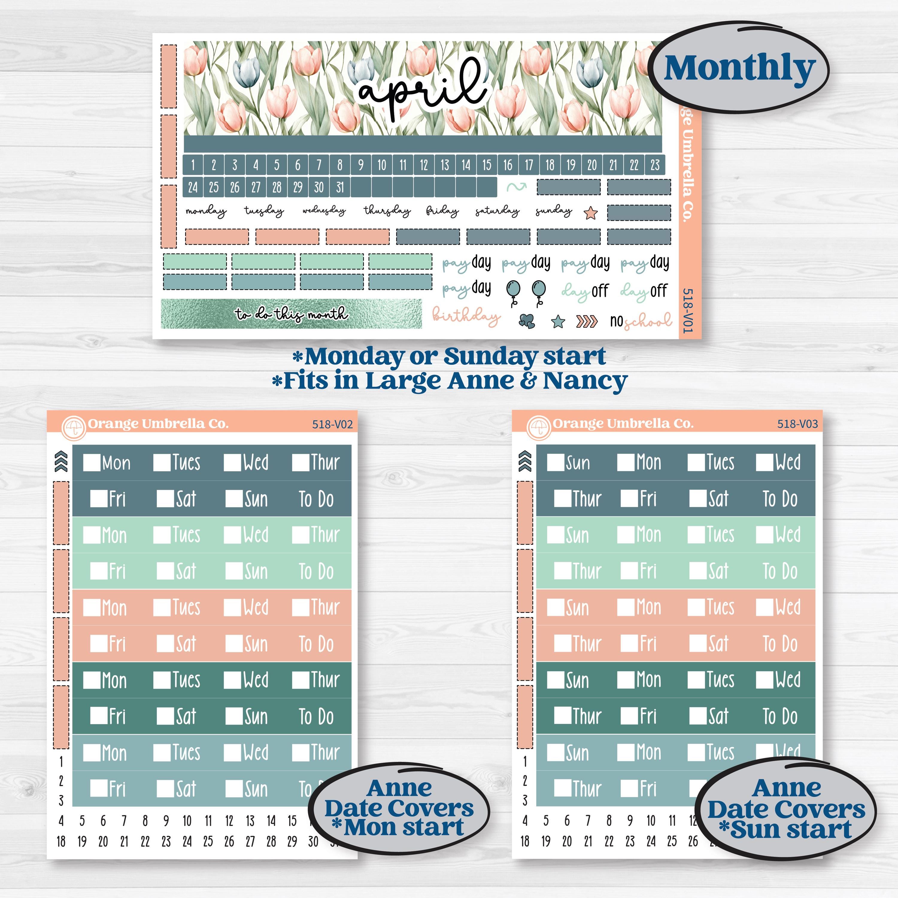 Spring Floral Kit | Laurel Denise Nancy Large & Anne Large Planner Kit Stickers | Garden Oasis | KIT-518-V