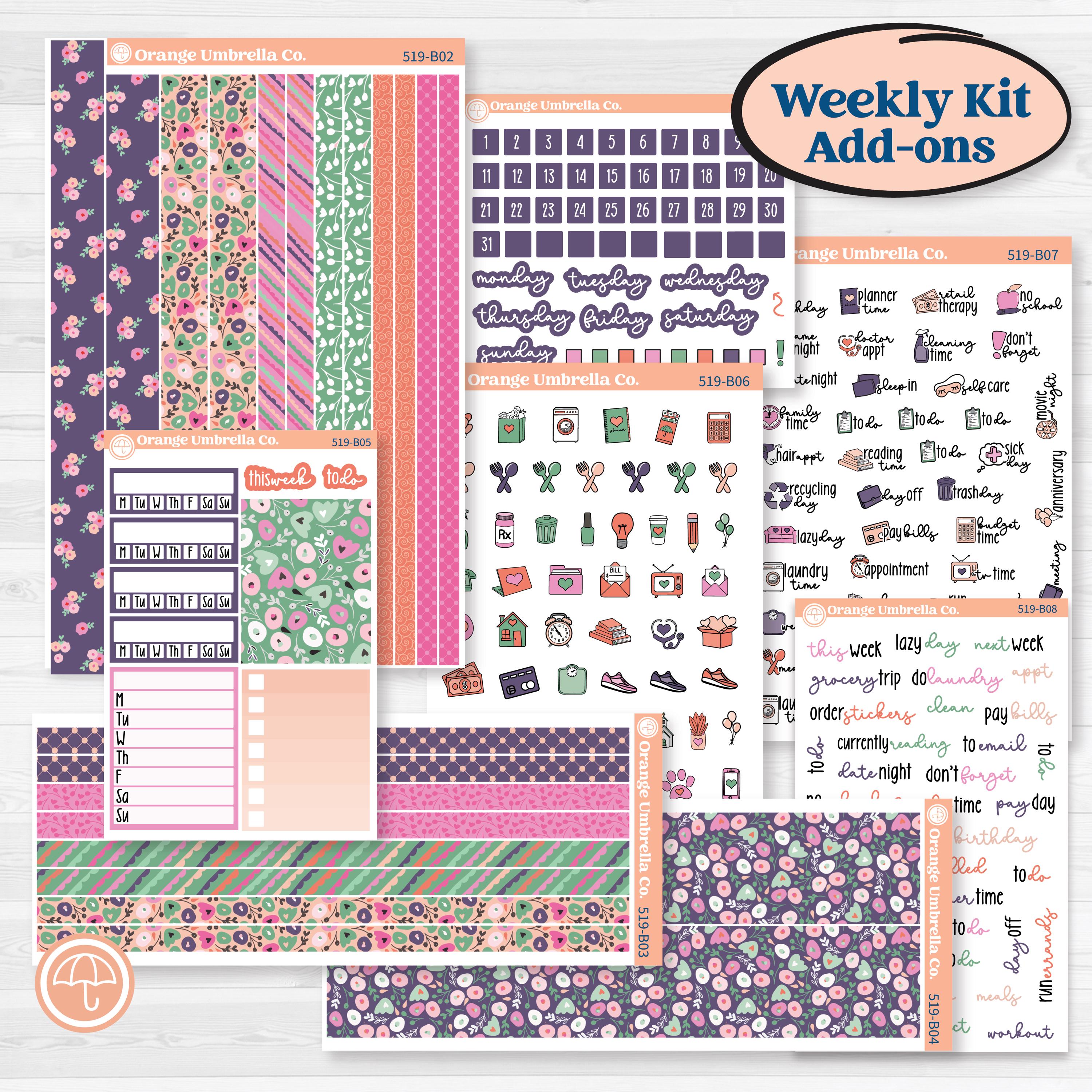 Bright Florals | Weekly Add-On Planner Kit Stickers | Bitty Blooms | KIT-519-B