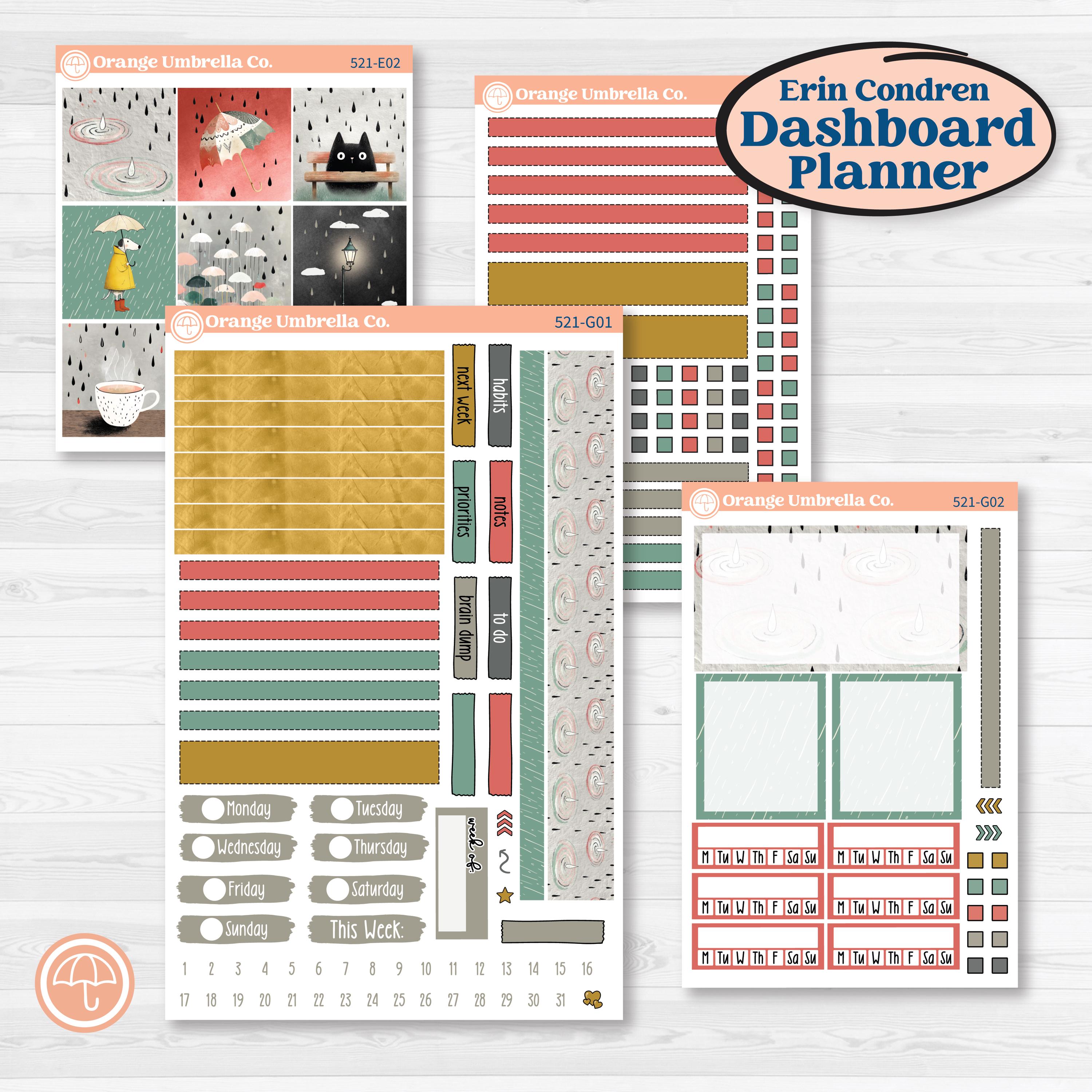 Rainy Day | Erin Condren Weekly Dashboard Planner Kit Stickers | Stellas Umbrella | KIT-521-G