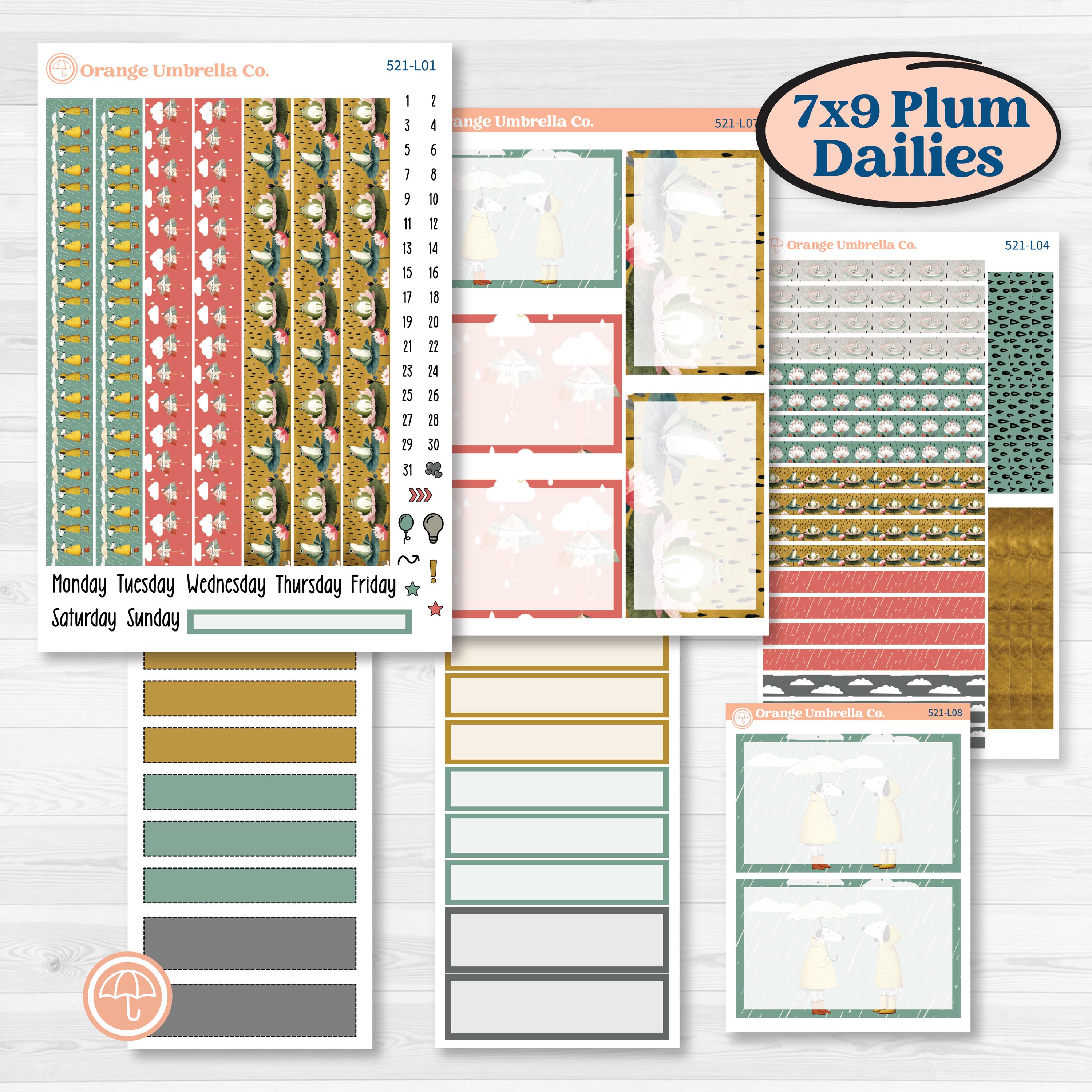 Rainy Day | 7x9 Plum Daily Planner Kit Stickers | Stellas Umbrella | KIT-521-L