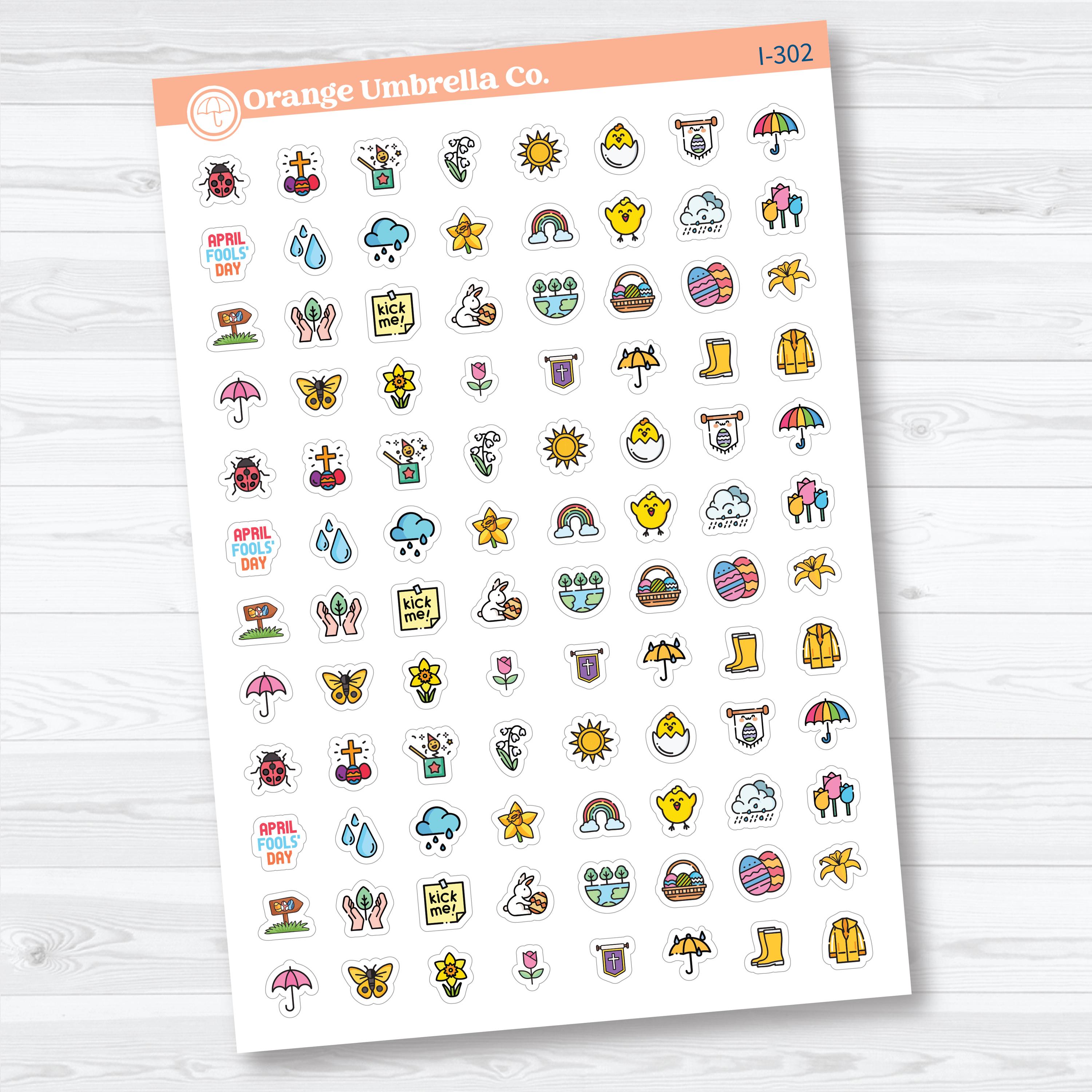 April Easter & Earth Day Icon Stickers | Planner Stickers | I-302