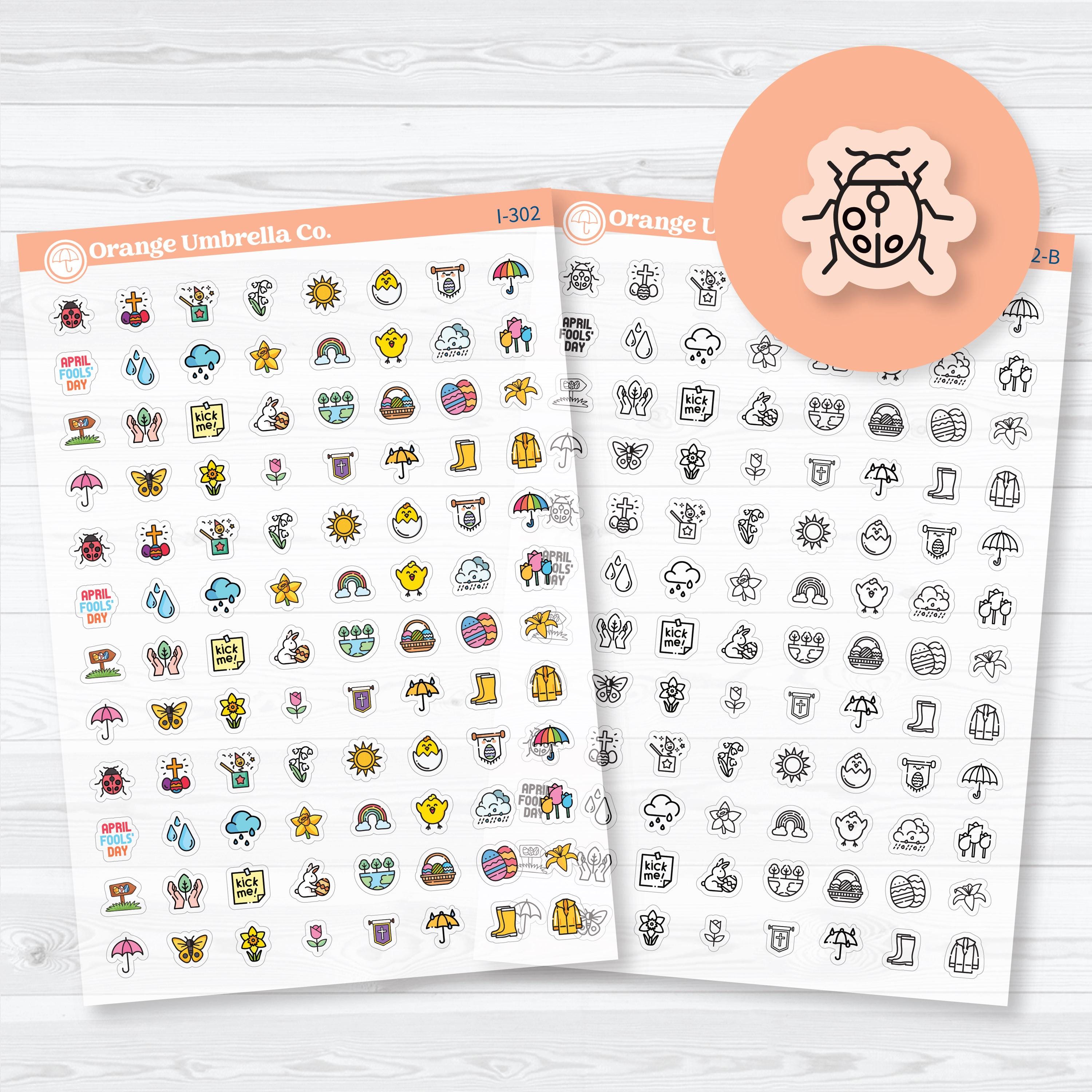 April Easter & Earth Day Icon Stickers | Clear Matte Planner Stickers | I-302-CM