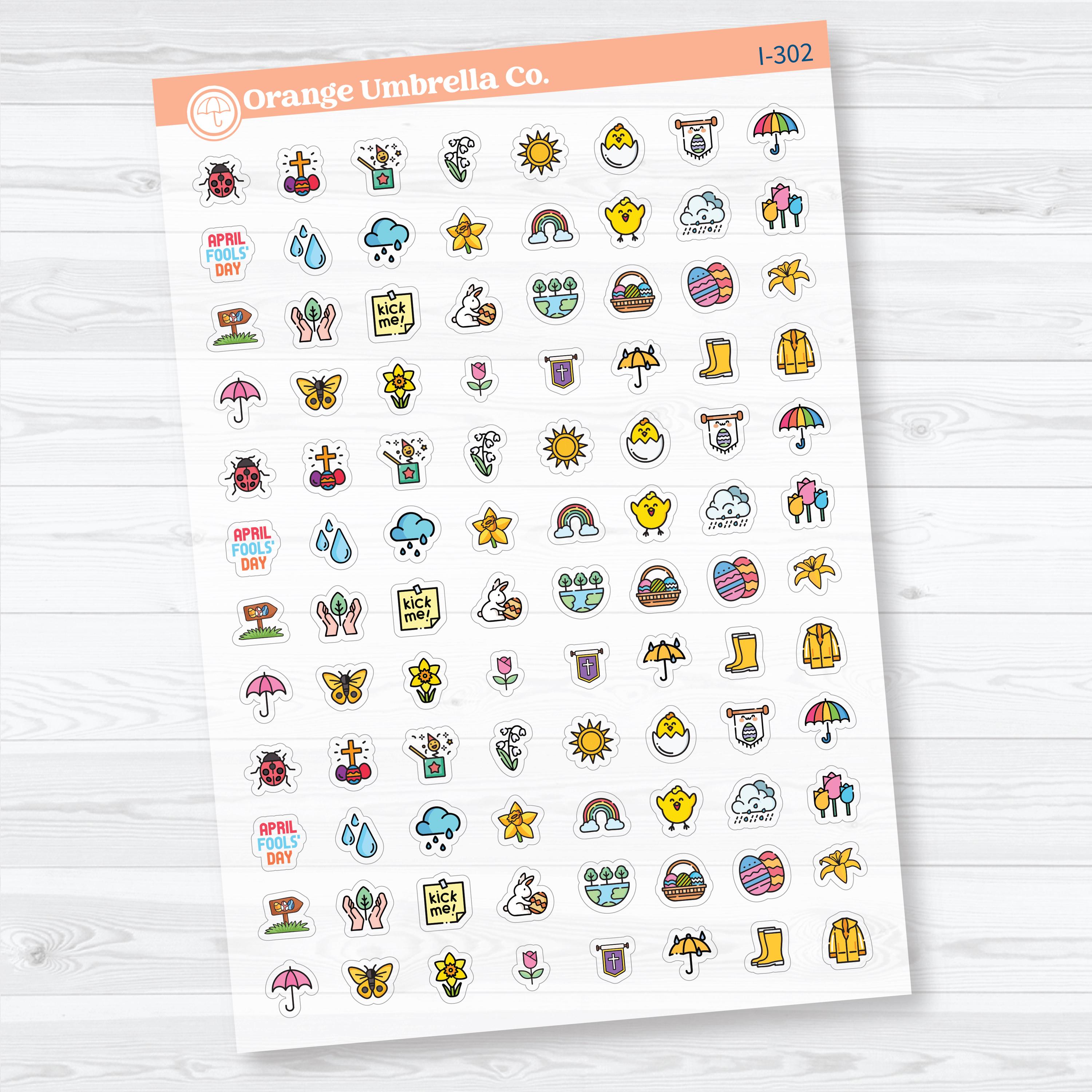April Easter & Earth Day Icon Stickers | Clear Matte Planner Stickers | I-302-CM