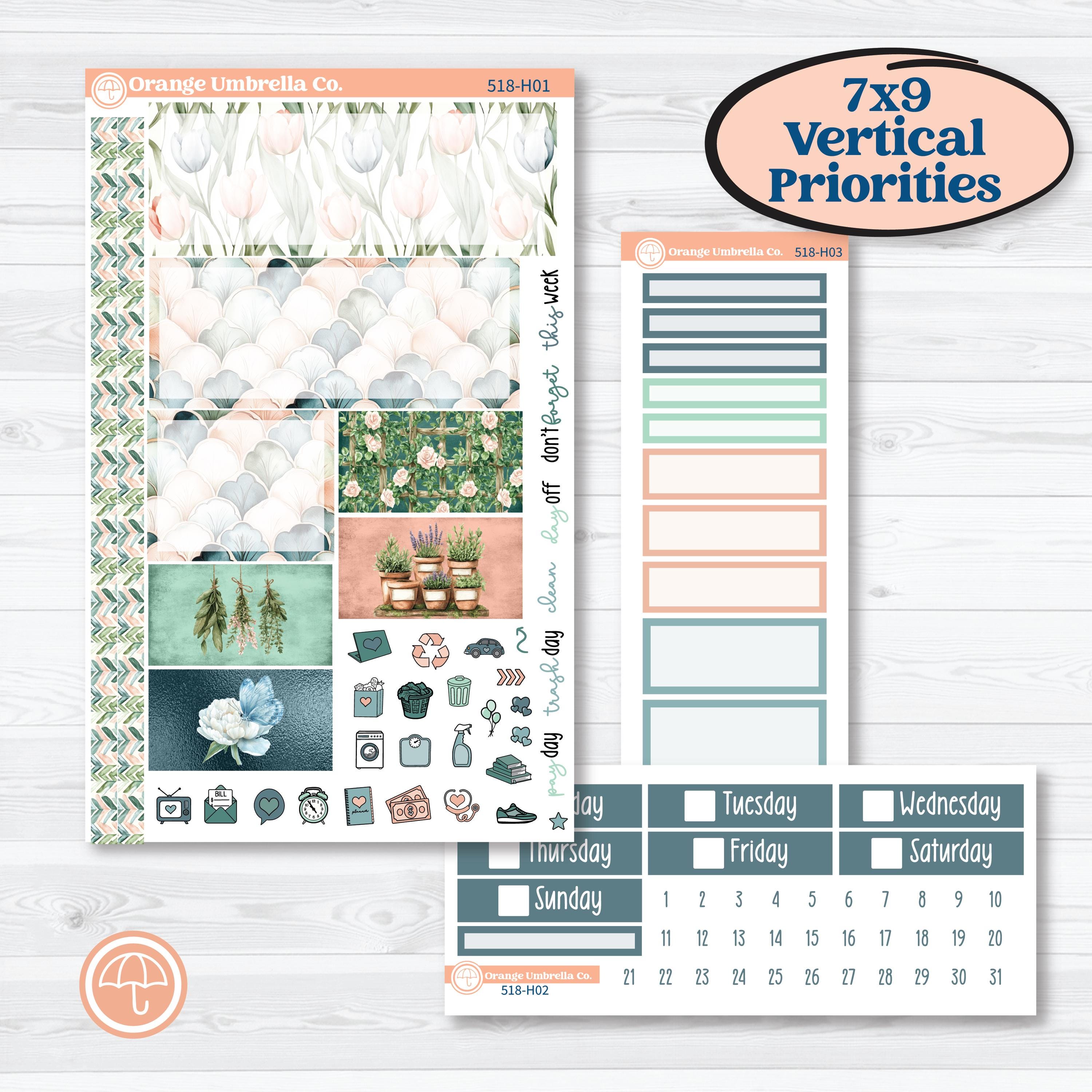 Spring Floral Kit | Plum Vertical Priorities 7x9 Planner Kit Stickers