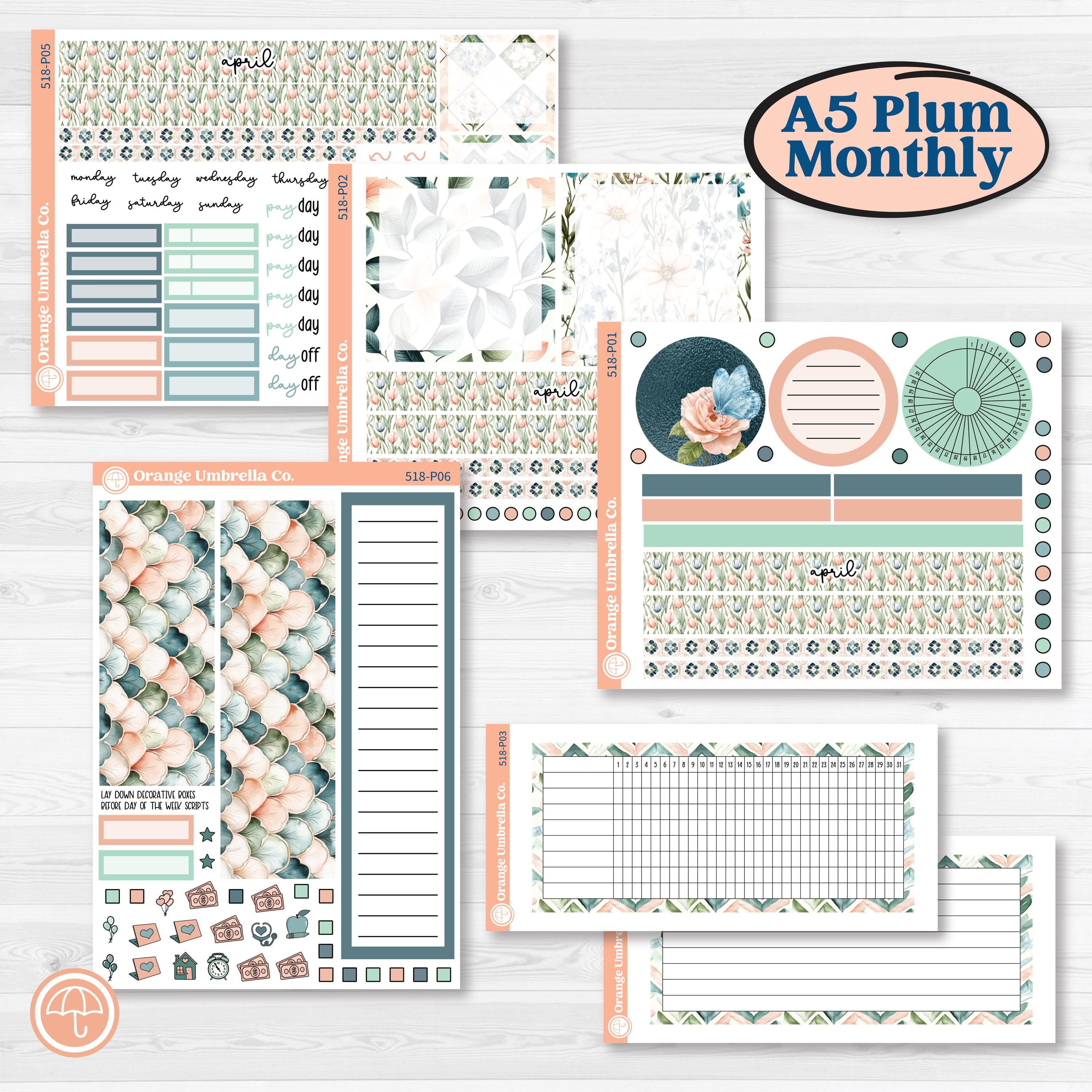 Spring Floral Kit | 7x9 Plum Monthly & Dashboard Planner Kit Stickers | Garden Oasis | KIT-518-Q