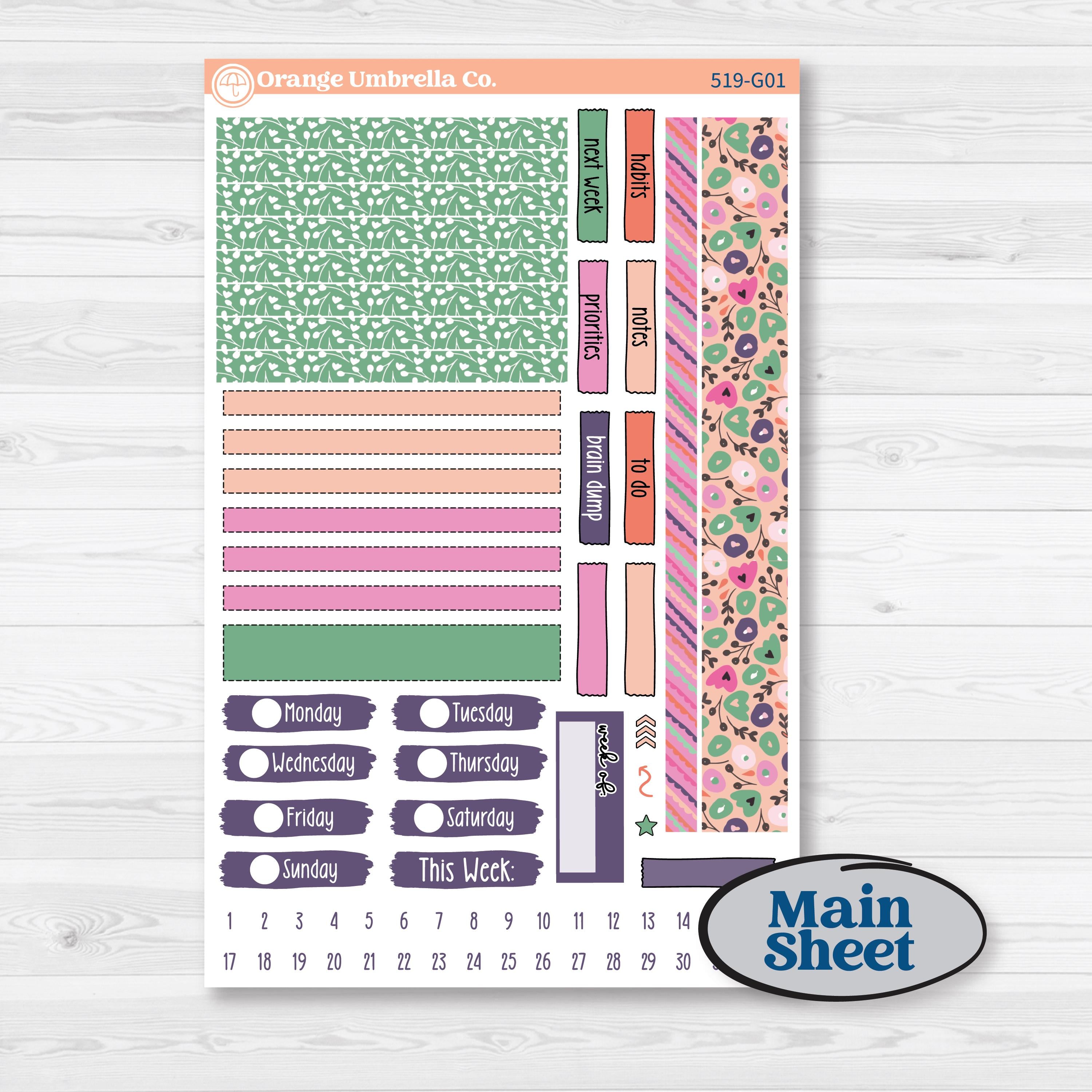 Bright Florals | Erin Condren Weekly Dashboard Planner Kit Stickers | Bitty Blooms | KIT-519-G