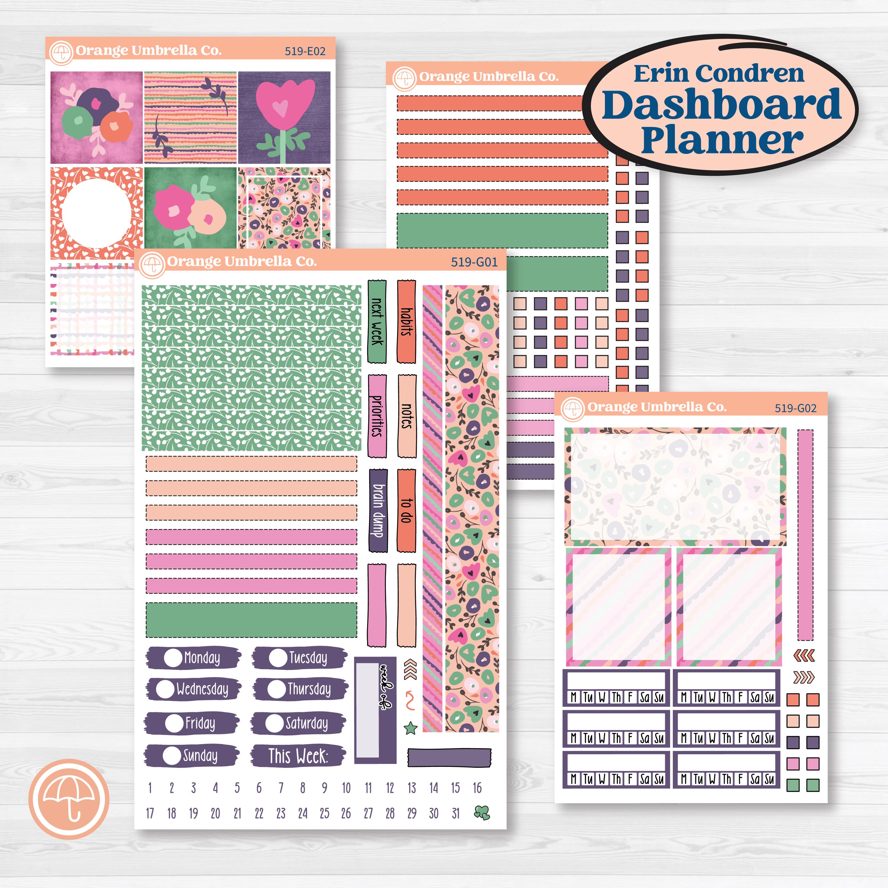 Bright Florals | Erin Condren Weekly Dashboard Planner Kit Stickers | Bitty Blooms | KIT-519-G