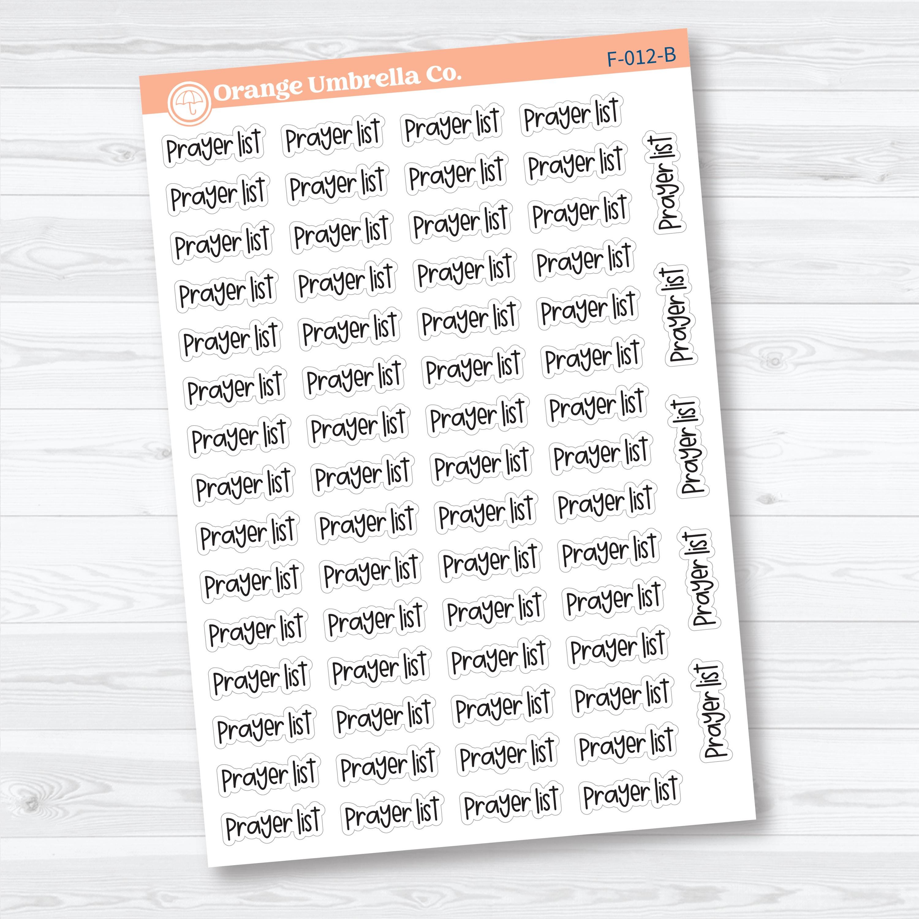Prayer List Script | Faith Based Planner Stickers | F-012