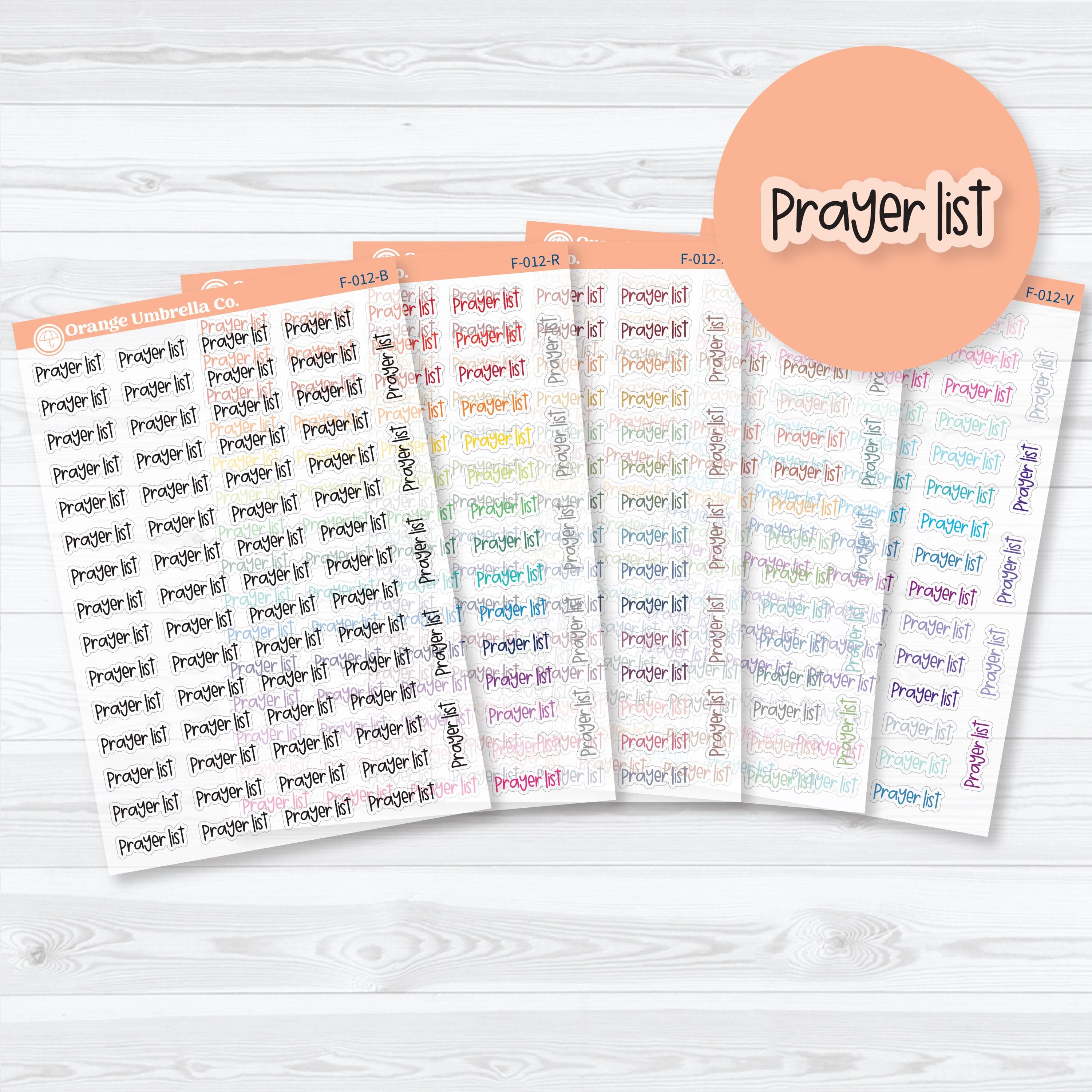 Prayer list script clear matte planner stickers in Font 21 for faith planning and prayer journaling