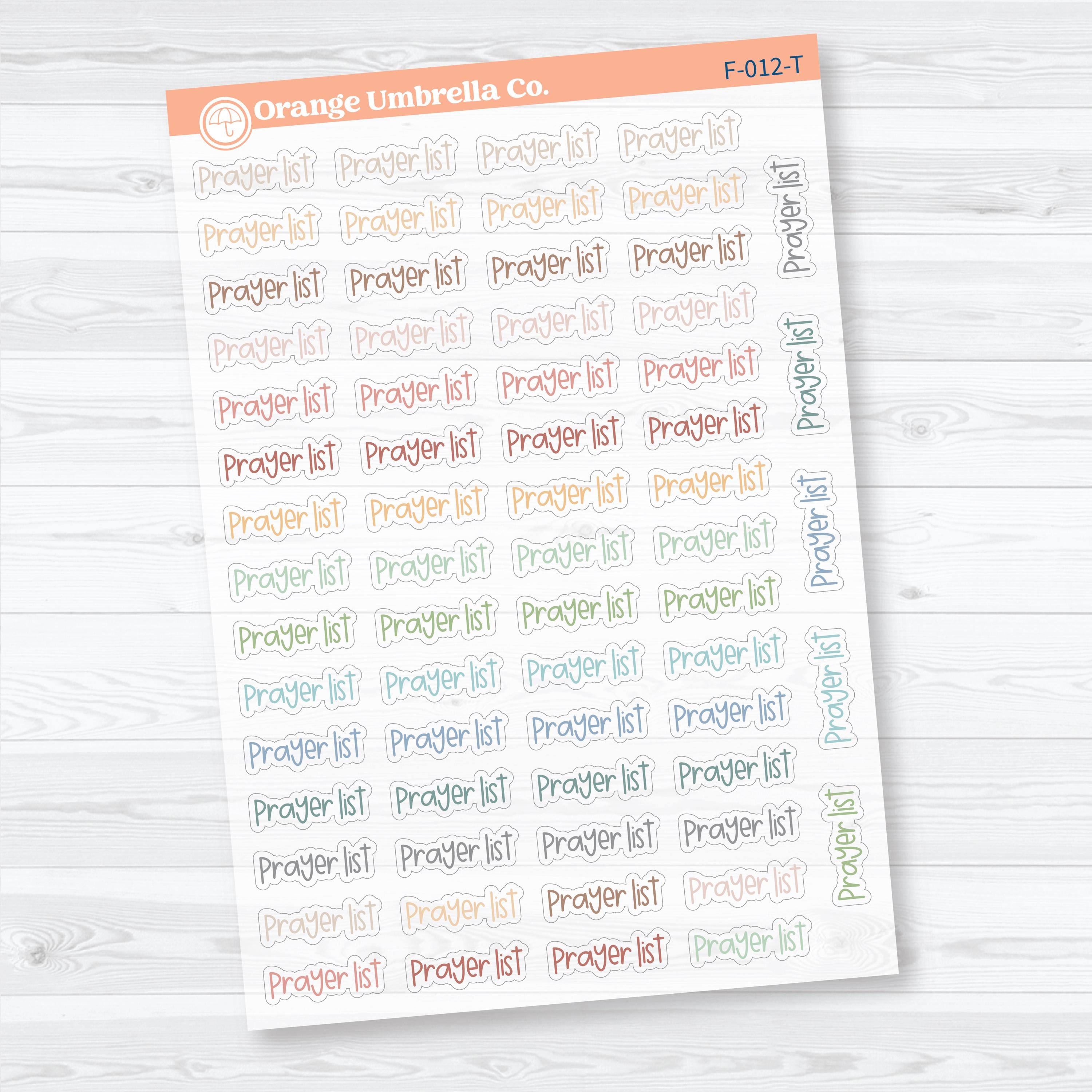 Prayer List Script | Clear Matte Faith Based Planner Stickers | F-012-CM