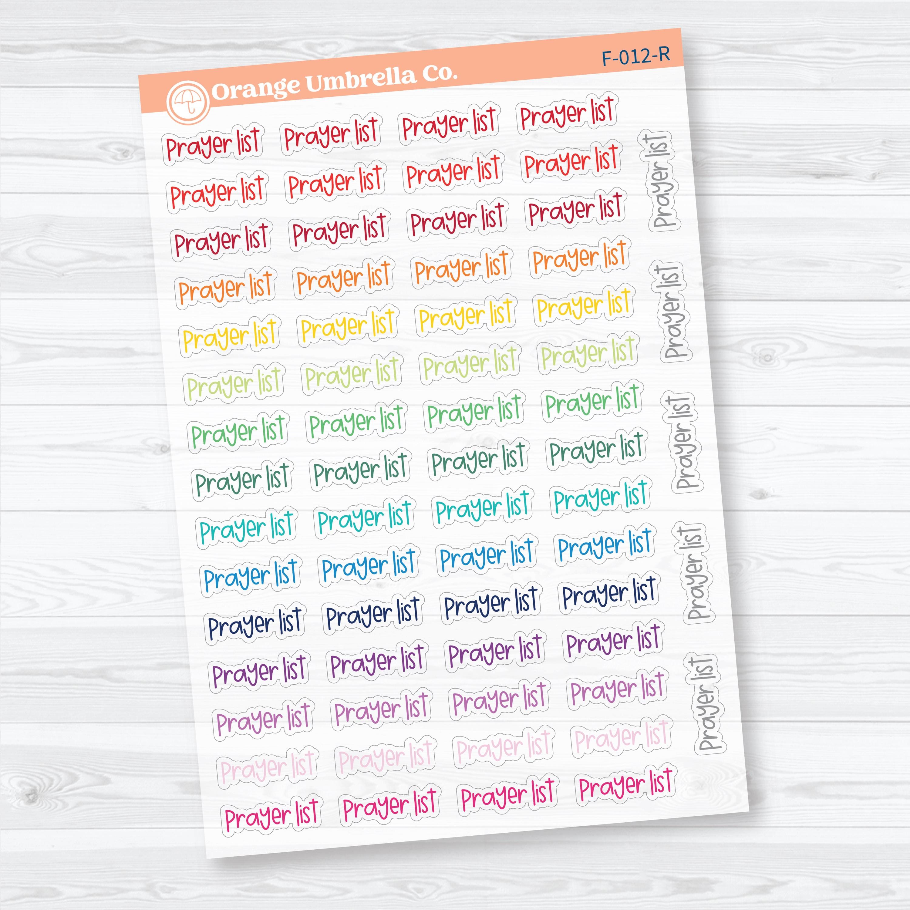 Prayer List Script | Clear Matte Faith Based Planner Stickers | F-012-CM