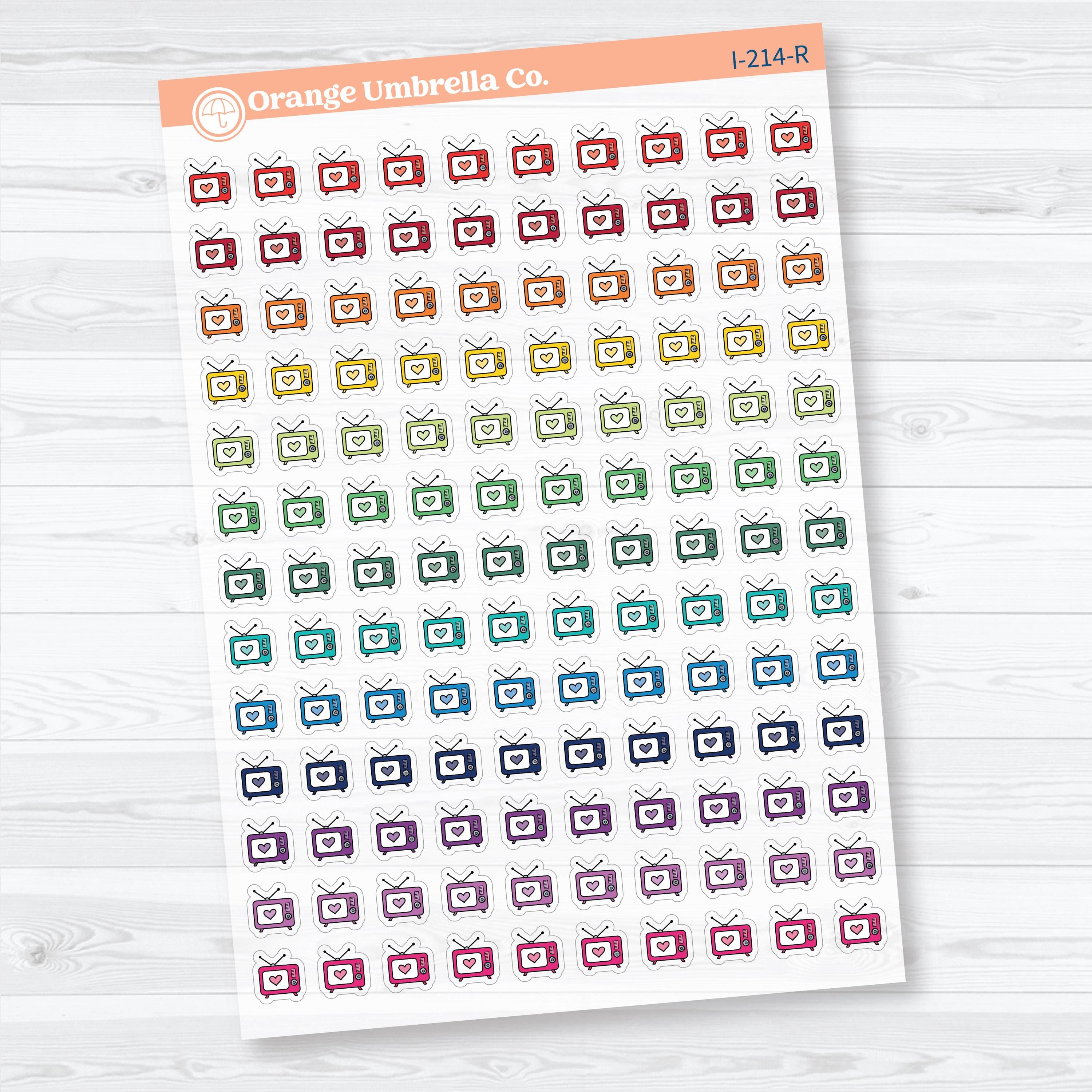 Micro Hand Doodled Television Icons | Clear Matte Planner Stickers | I-214-CM