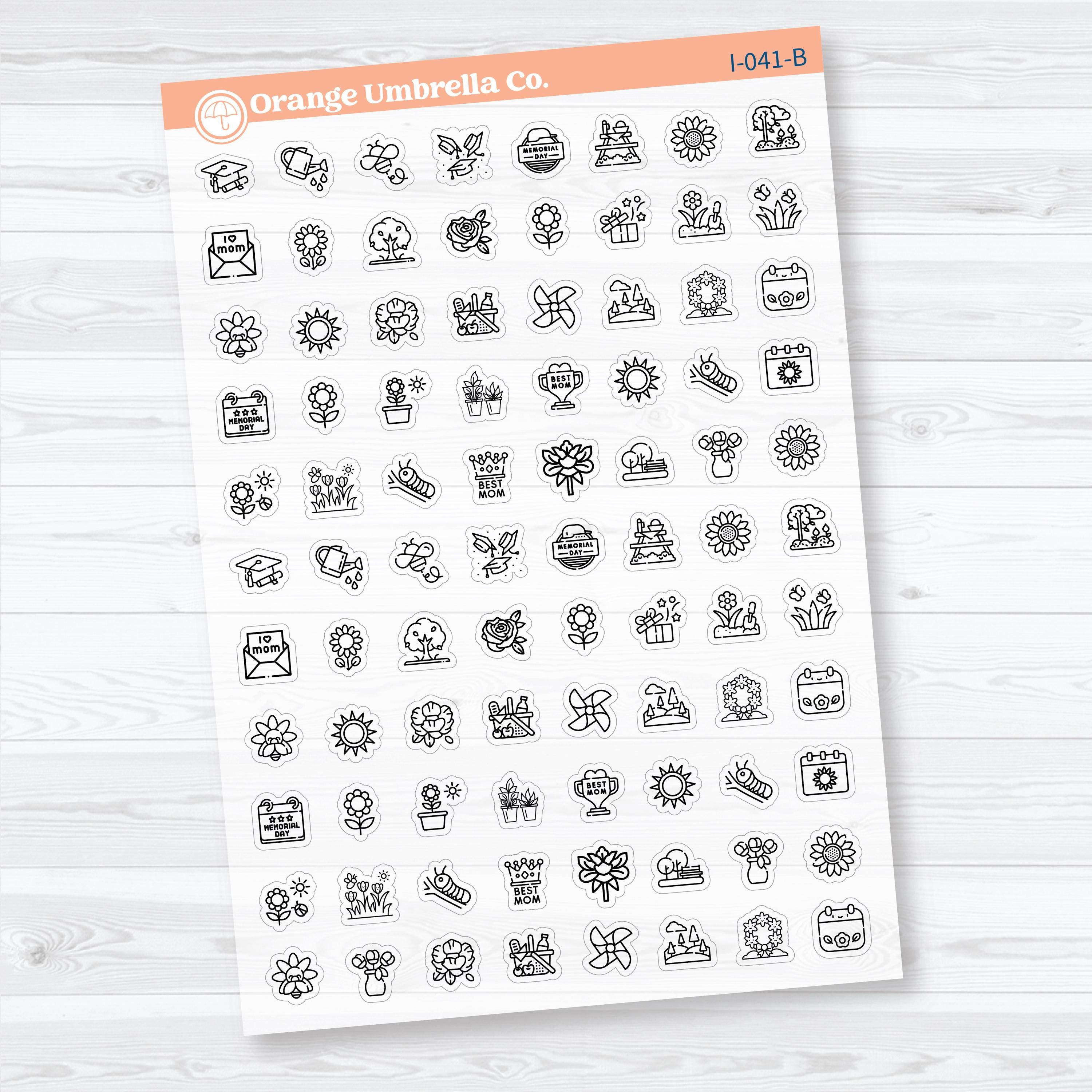 May Holiday & Spring Planner Icons | Clear Matte Planner Stickers | I-041-CM