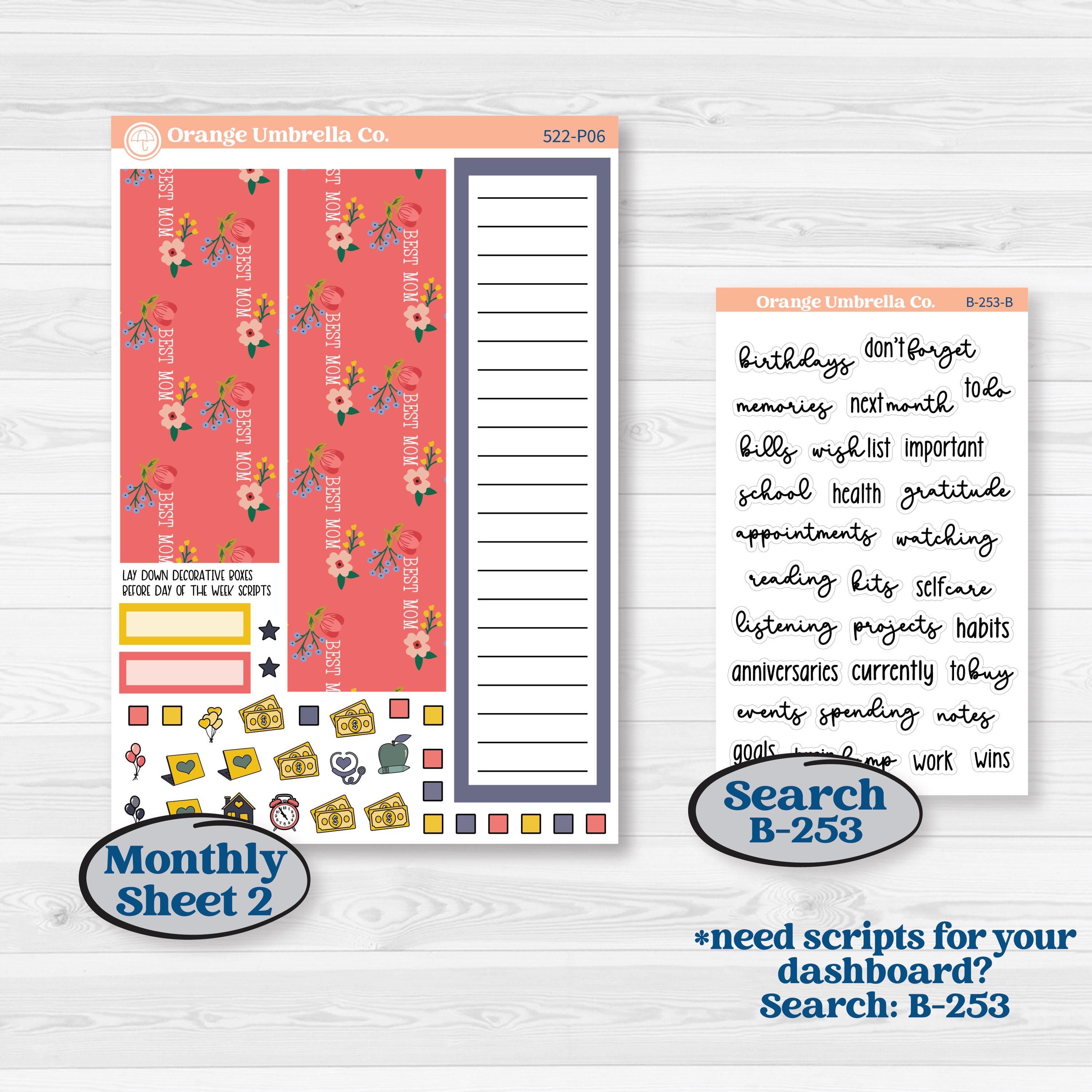 Mother’s Day | A5 Plum Monthly & Dashboard Planner Kit Stickers | Best Mom | KIT-522-P