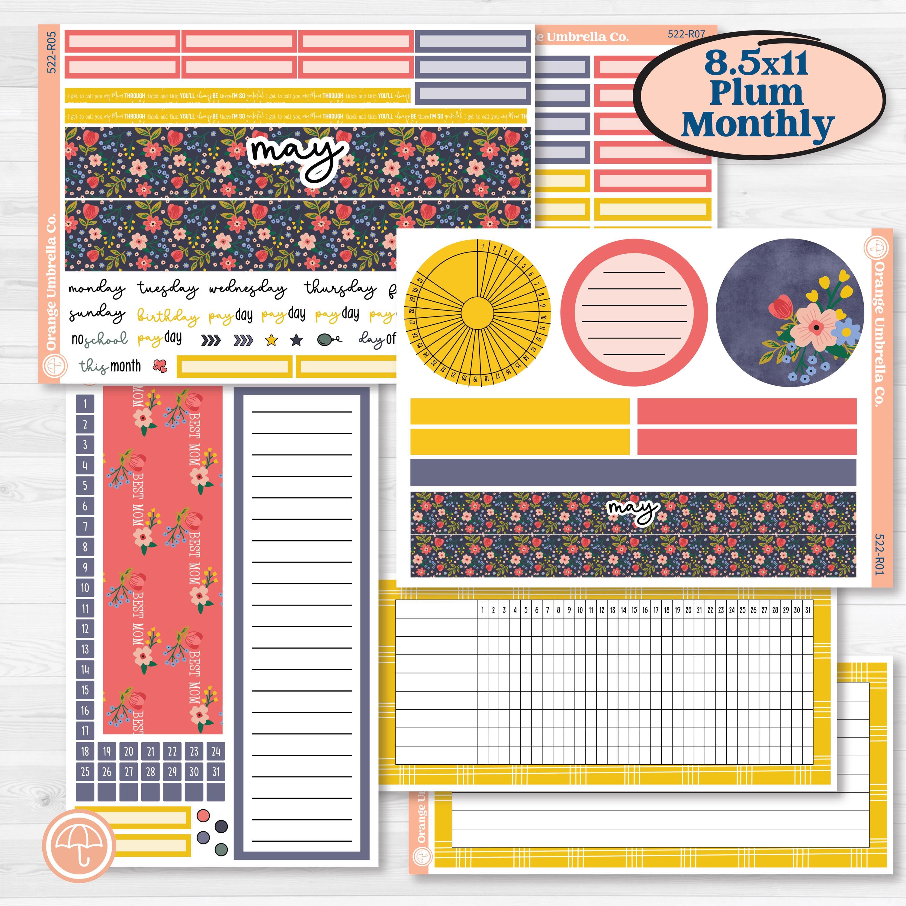 Mother’s Day | 8.5x11 Plum Monthly & Dashboard Planner Kit Stickers | Best Mom | KIT-522-R