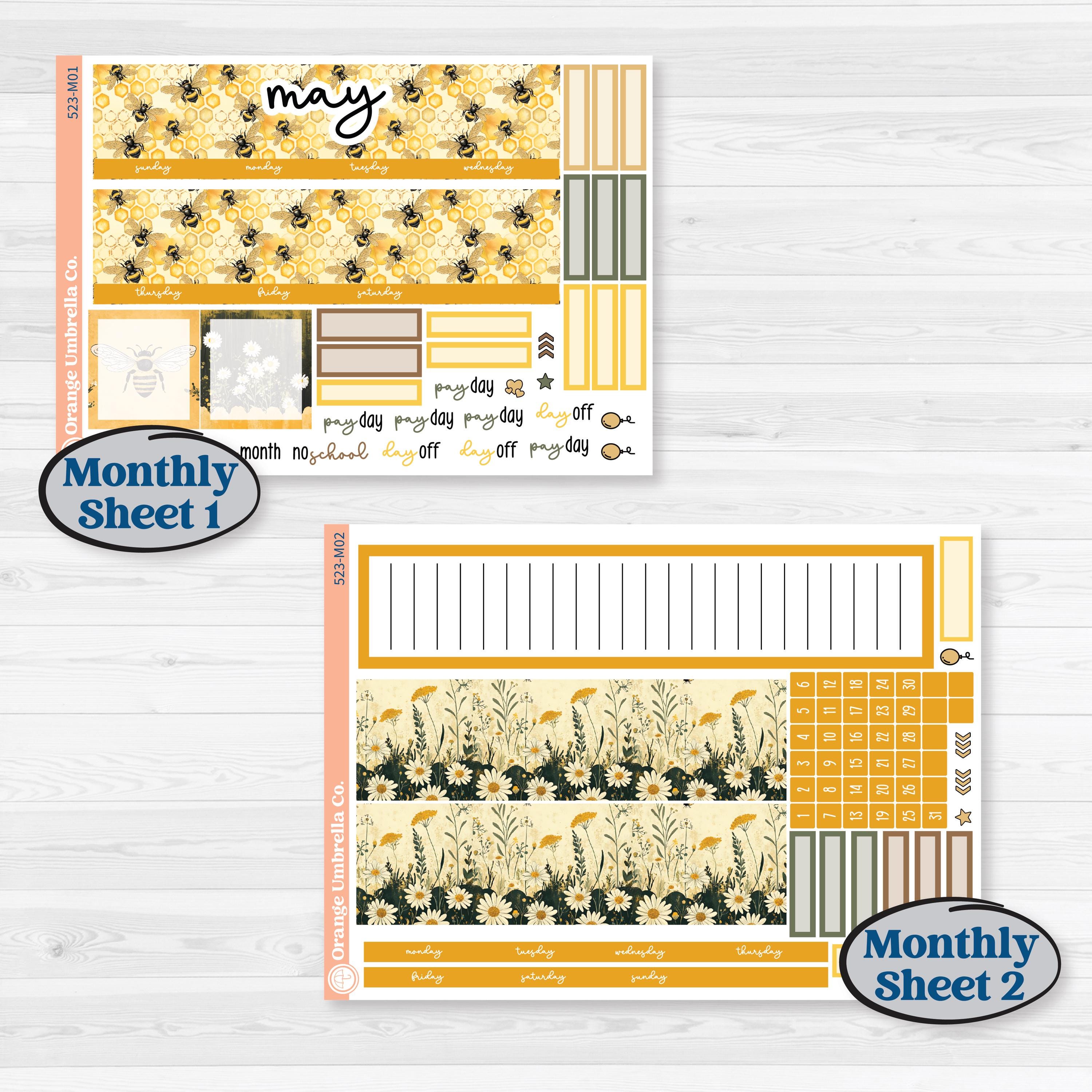 Honeybee Garden | A5 Erin Condren Monthly & Productivity Dashboard Sticker Kit | Bumble | KIT-523-M