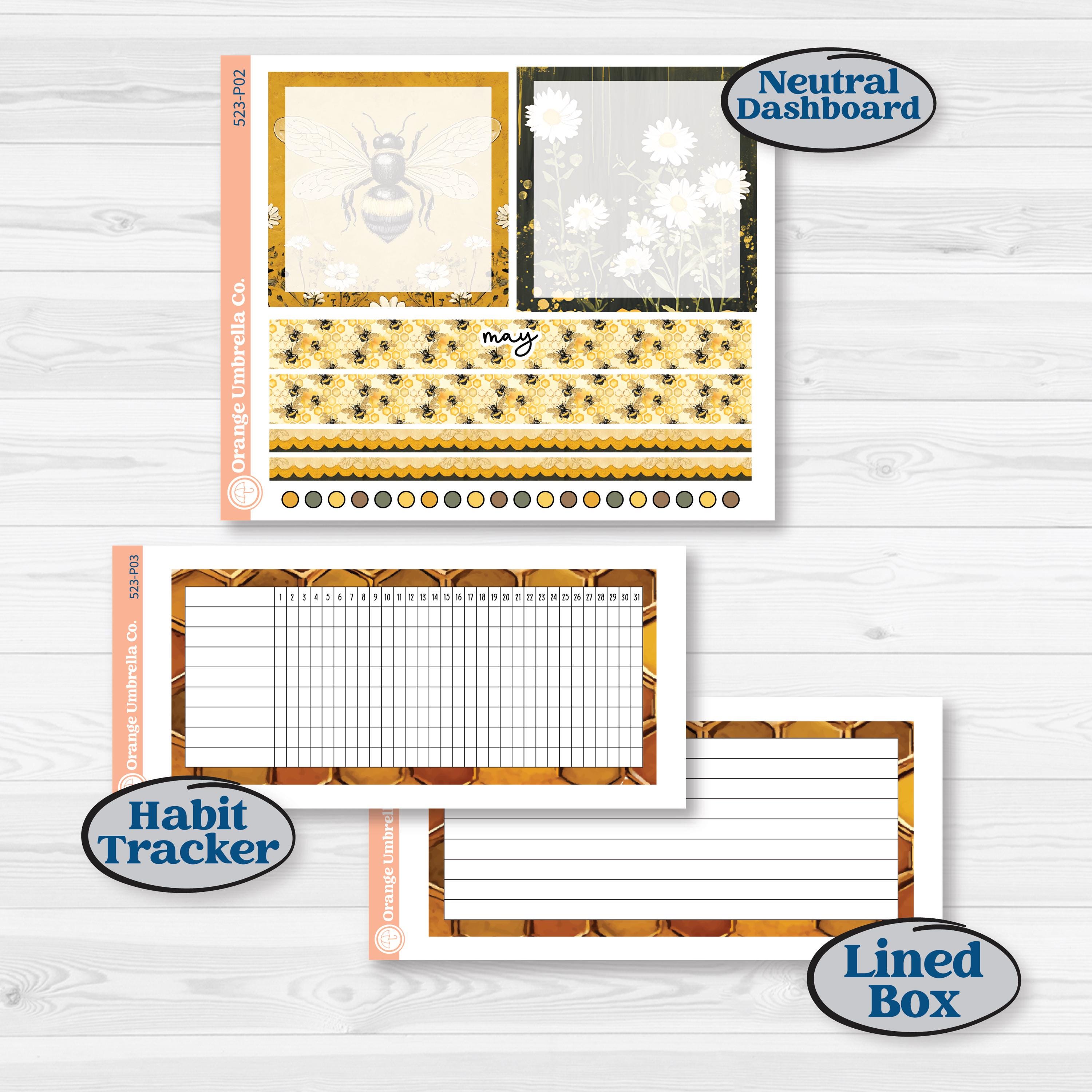 Honeybee Garden | A5 Plum Monthly & Dashboard Planner Kit Stickers | Bumble | KIT-523-P