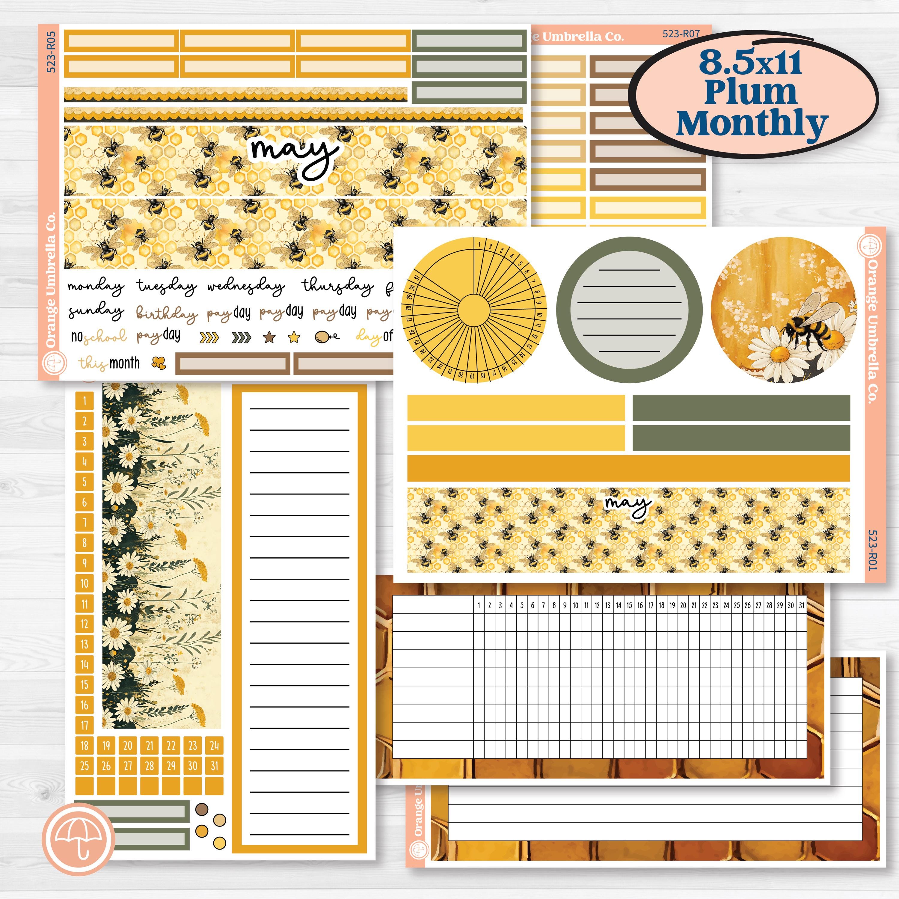 Honeybee Garden | 8.5x11 Plum Monthly & Dashboard Planner Kit Stickers | Bumble | KIT-523-R