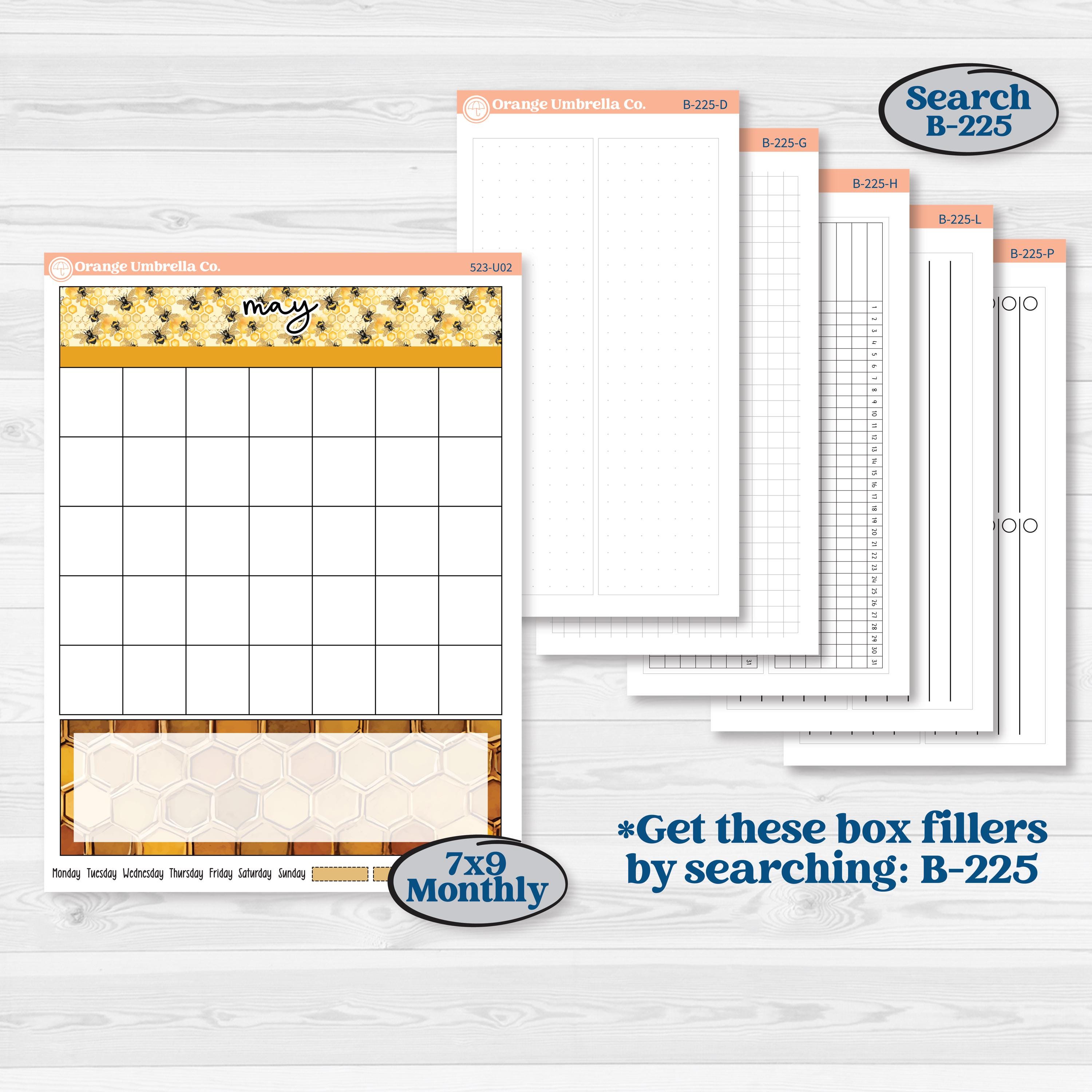 Honeybee Garden | A5 or 7x9 Create Your Own Monthly or Dashboard Universal | Monthly & Reading Log Sticker Kit | Bumble | KIT-523-U