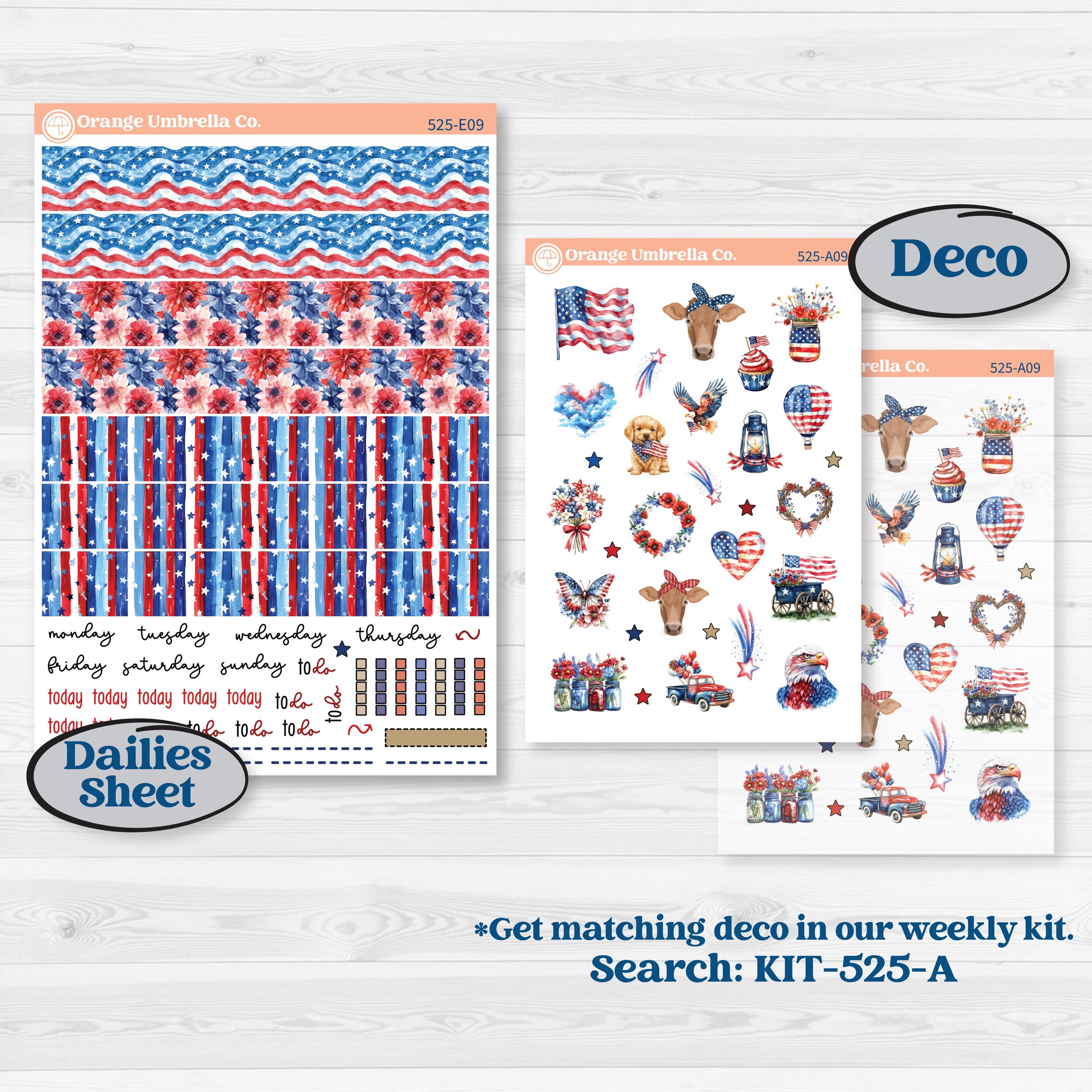 Memorial Day Kit | Hobonichi Cousin Weekly & Daily Planner Kit Stickers | Arlington | KIT-525-E