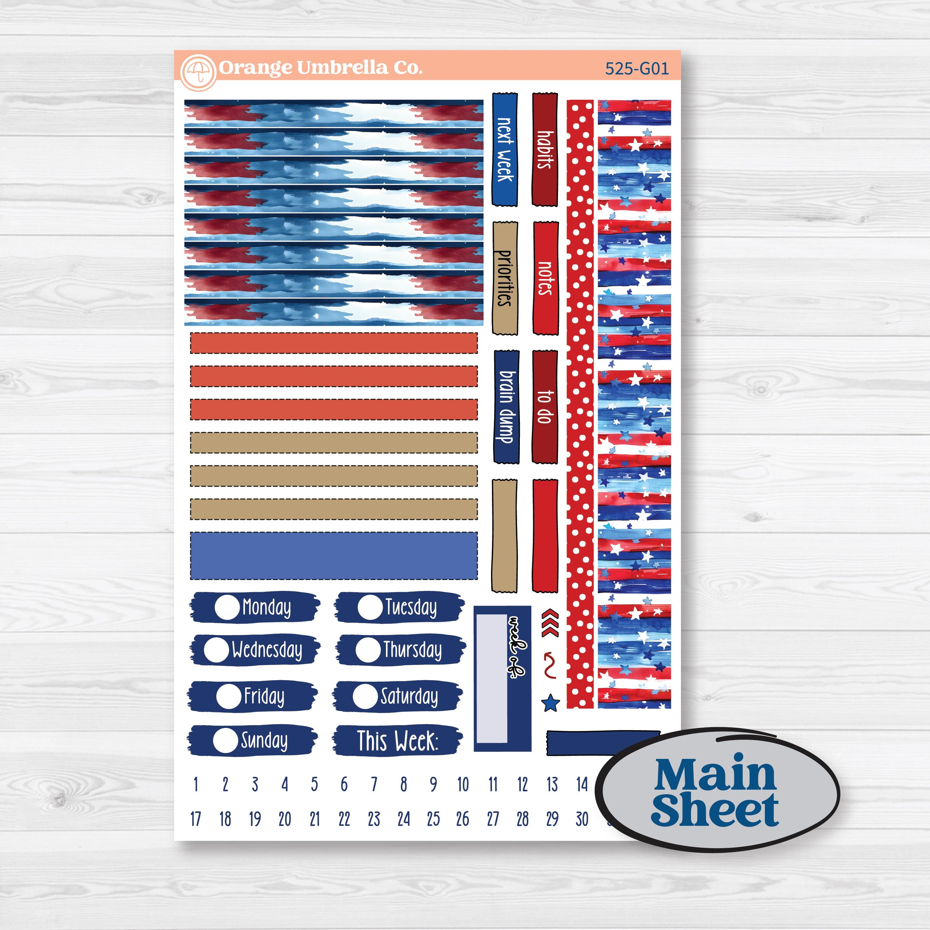 Memorial Day Kit | Erin Condren Weekly Dashboard Planner Kit Stickers | Arlington | KIT-525-G
