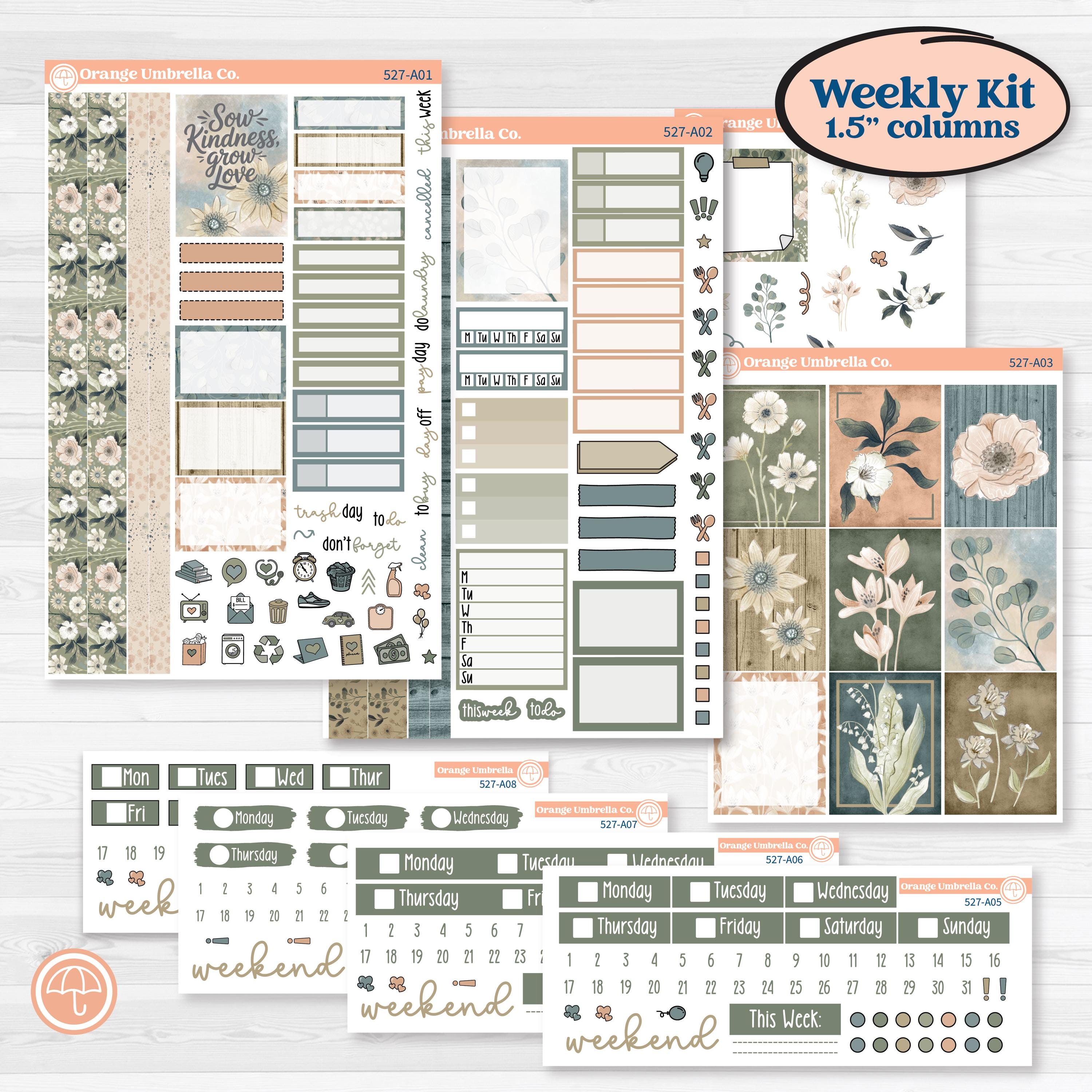 Neutral Botanical | Weekly Sticker Kit for Vertical Planners like Erin Condren | Sage | KIT-527-A