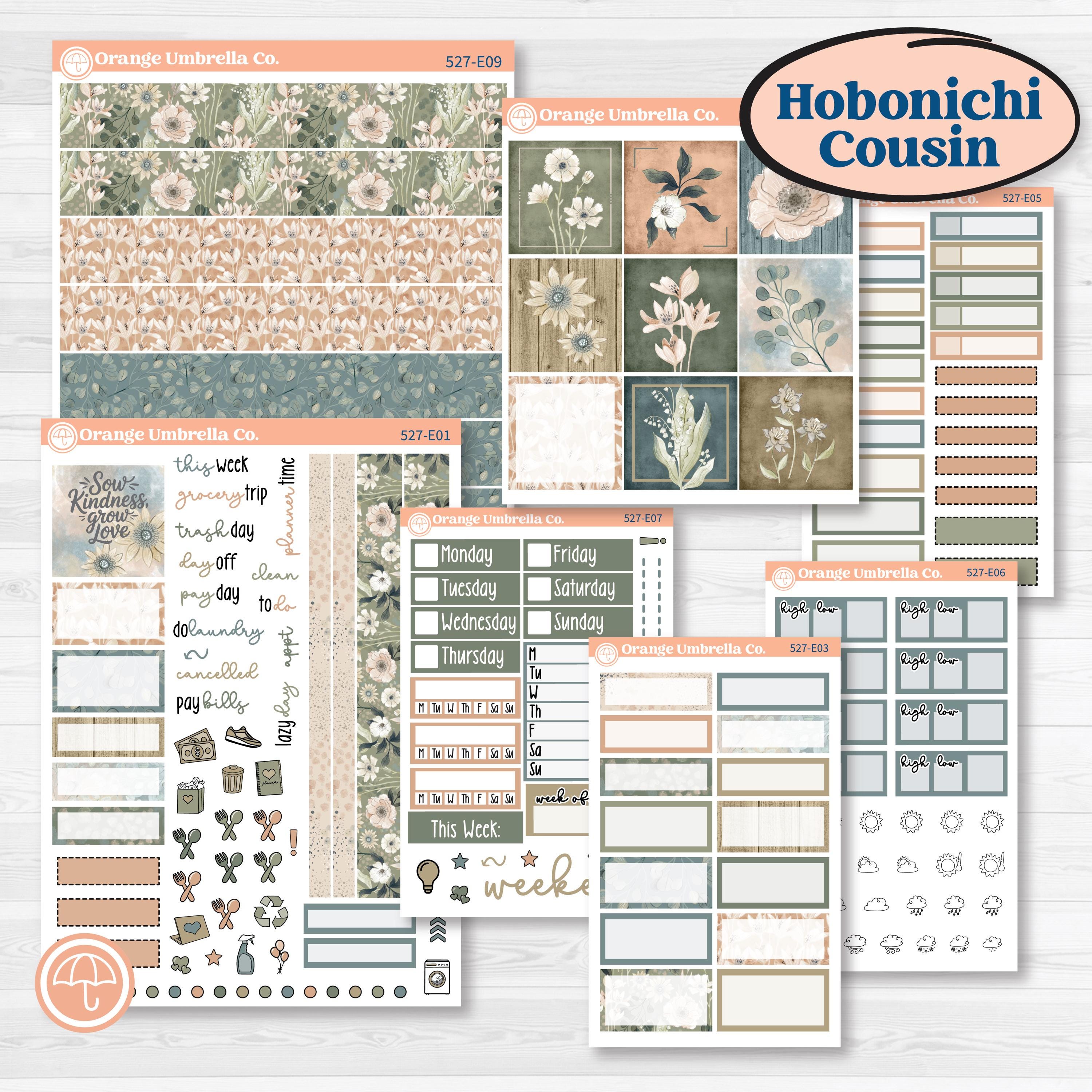 Neutral Botanical | Hobonichi Cousin Weekly & Daily Planner Kit Stickers | Sage | KIT-527-E