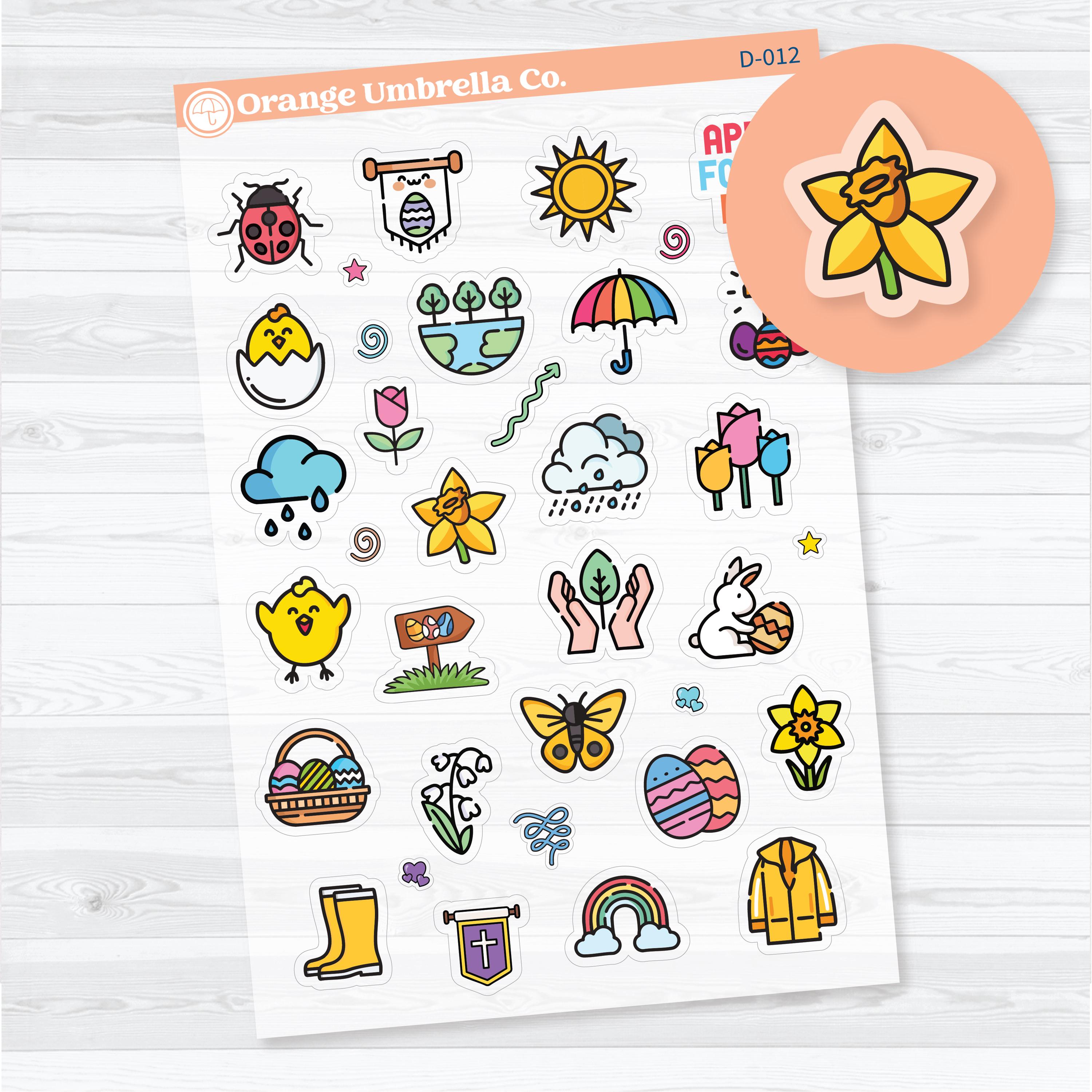 April Easter spring clear matte decorative planner stickers with colorful seasonal icons