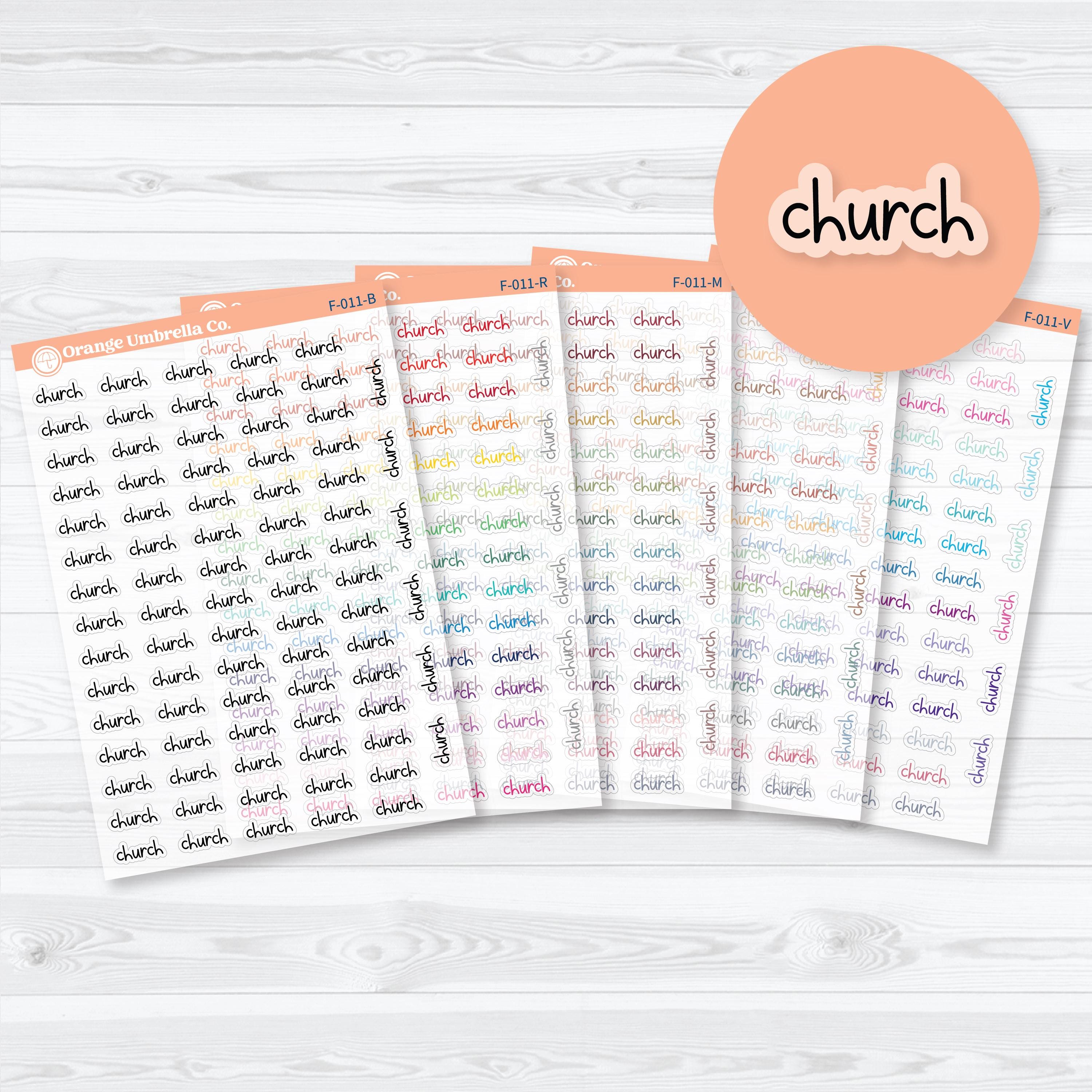 Church script clear matte planner stickers in Font 21 for worship and faith planning