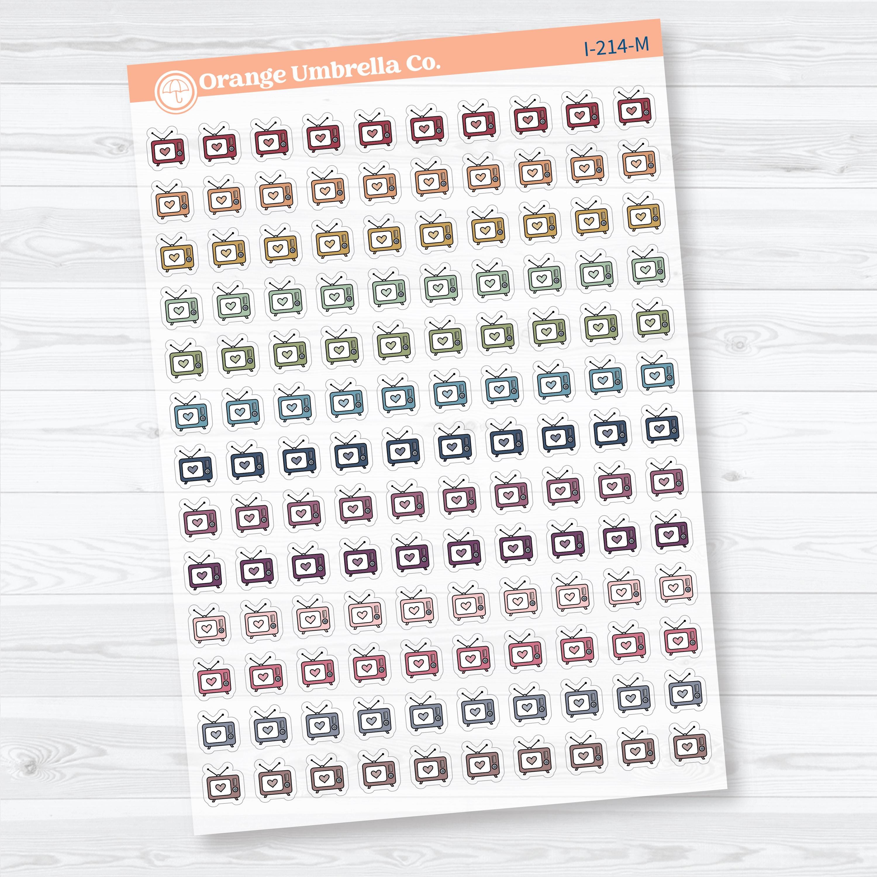 Micro Hand Doodled Television Icons | Clear Matte Planner Stickers | I-214-CM
