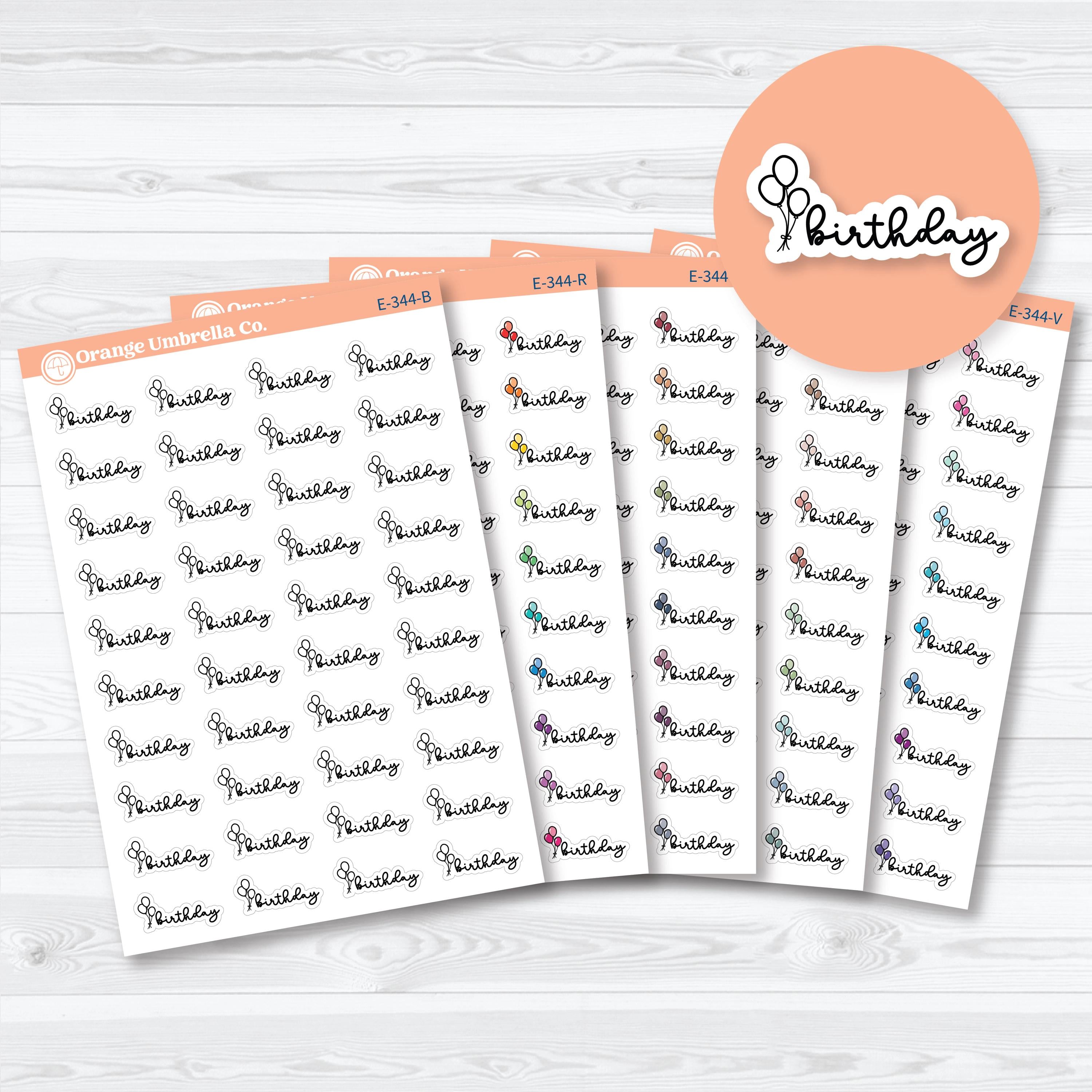 Birthday script event label stickers in Font 18 for planners and journals, E-344