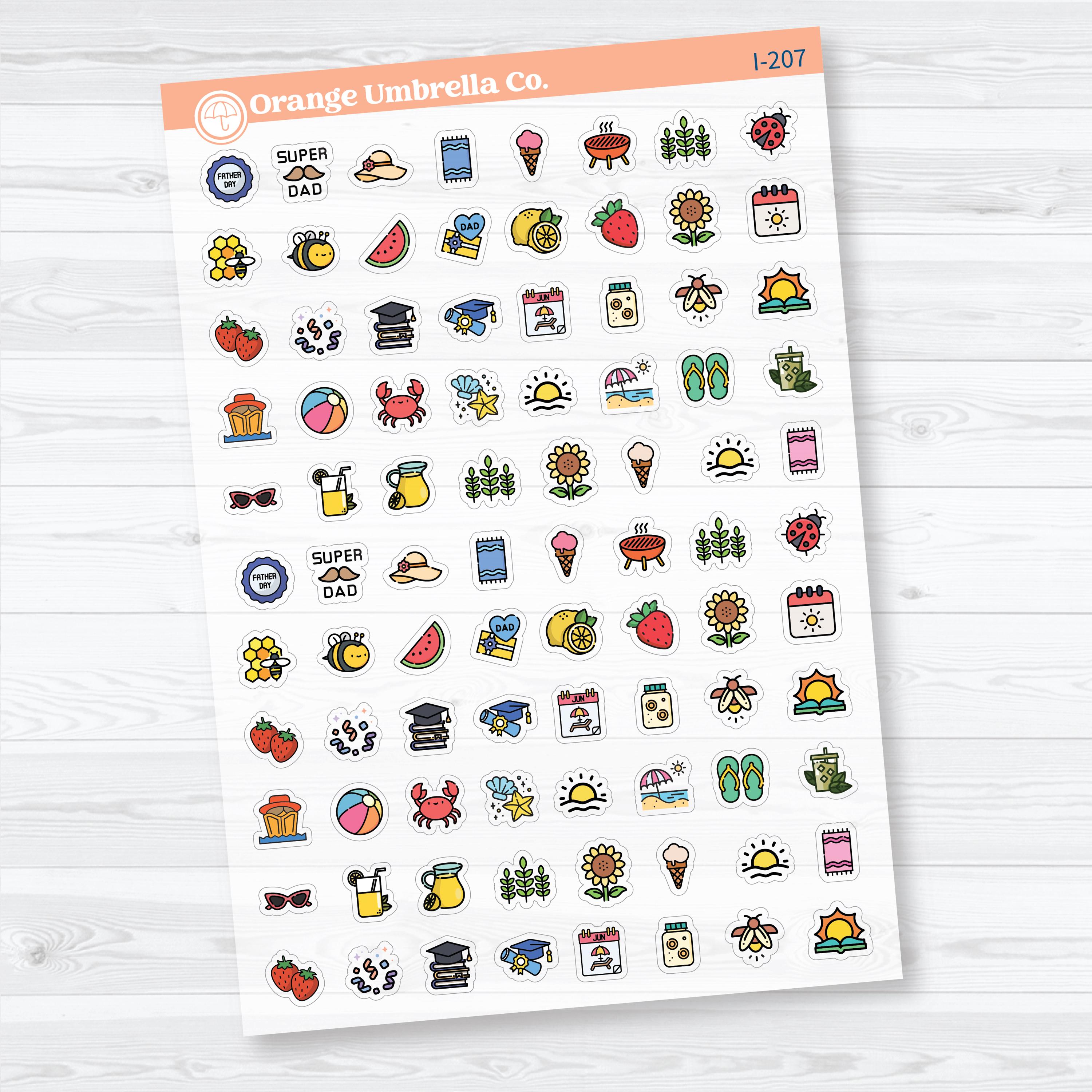 June Themed Icons Clear Matte Planner Stickers | Planner Stickers | I-207-CM