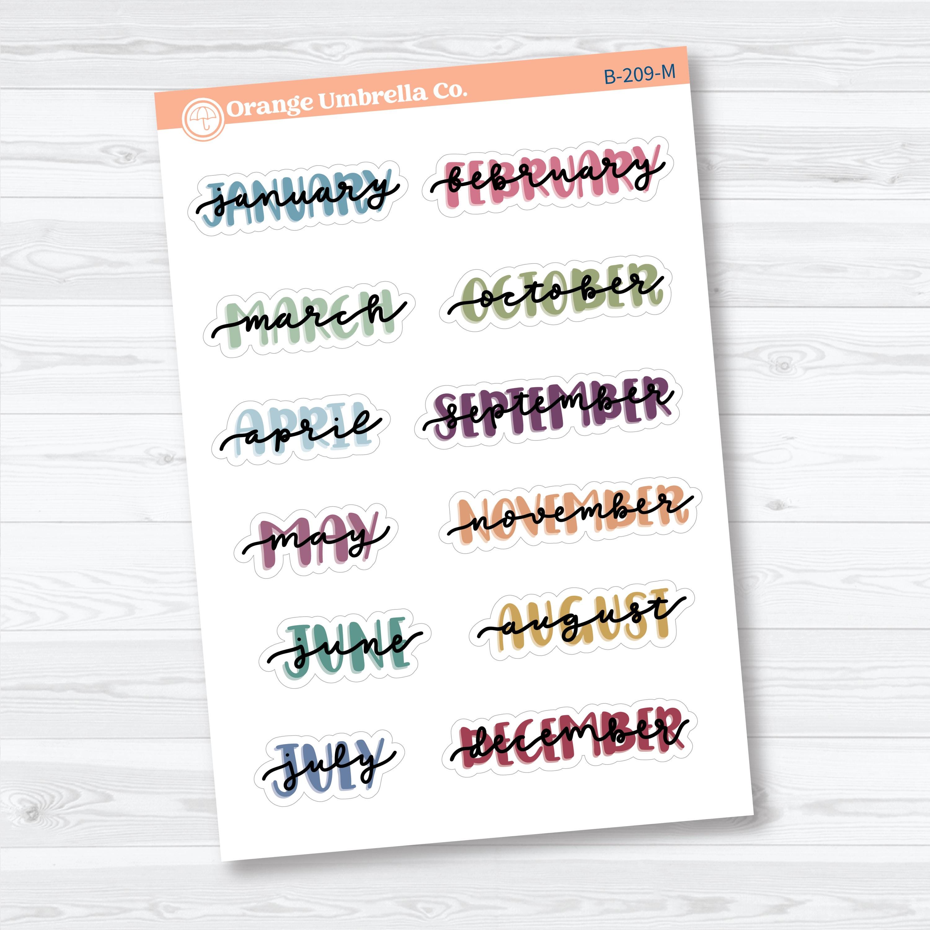 Hand Doodled Month Planner Stickers | Medium Planner Month Labels | B-209