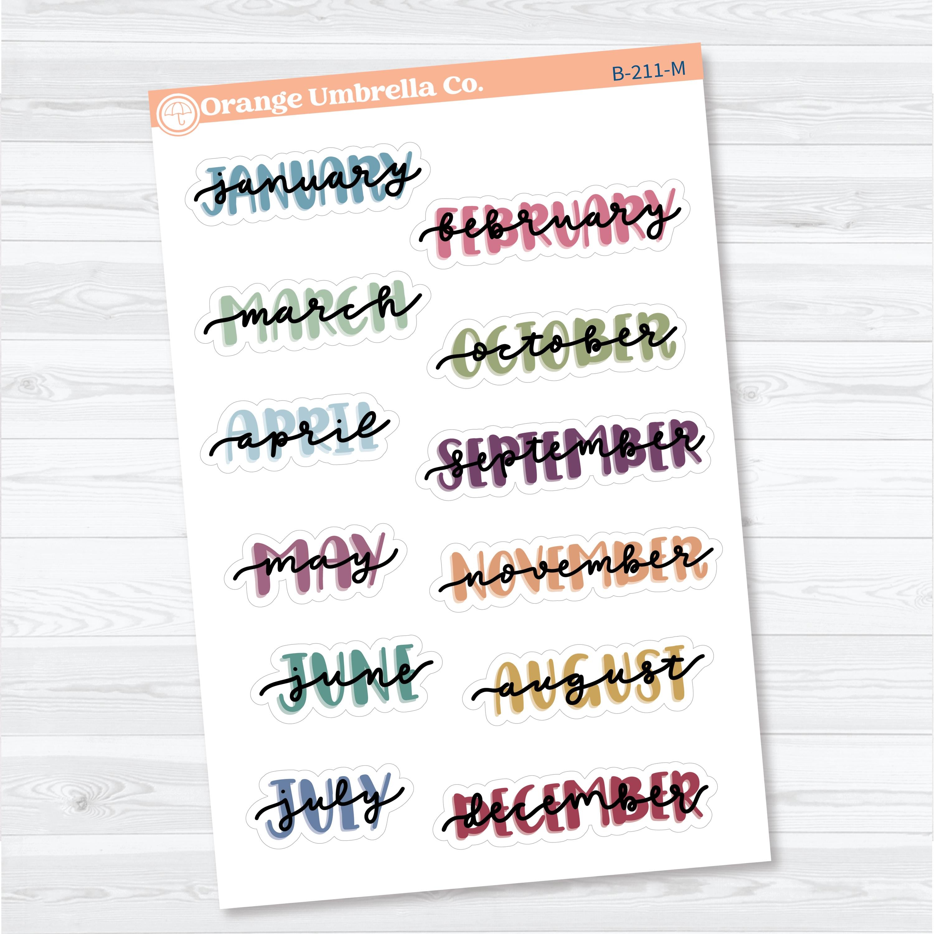 Large Hand Doodled Month Planner Stickers | Large Planner Month Labels | B-211