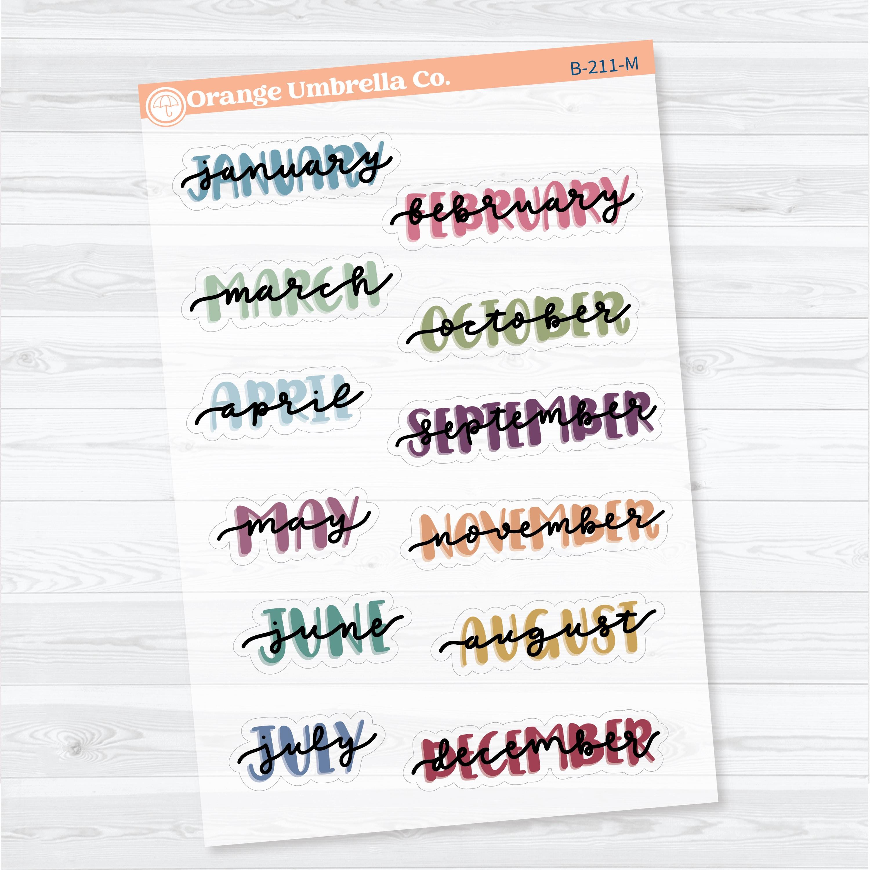 Large Hand Doodled Month Clear Matte Planner Stickers | Large Planner Month Labels | B-211-CM