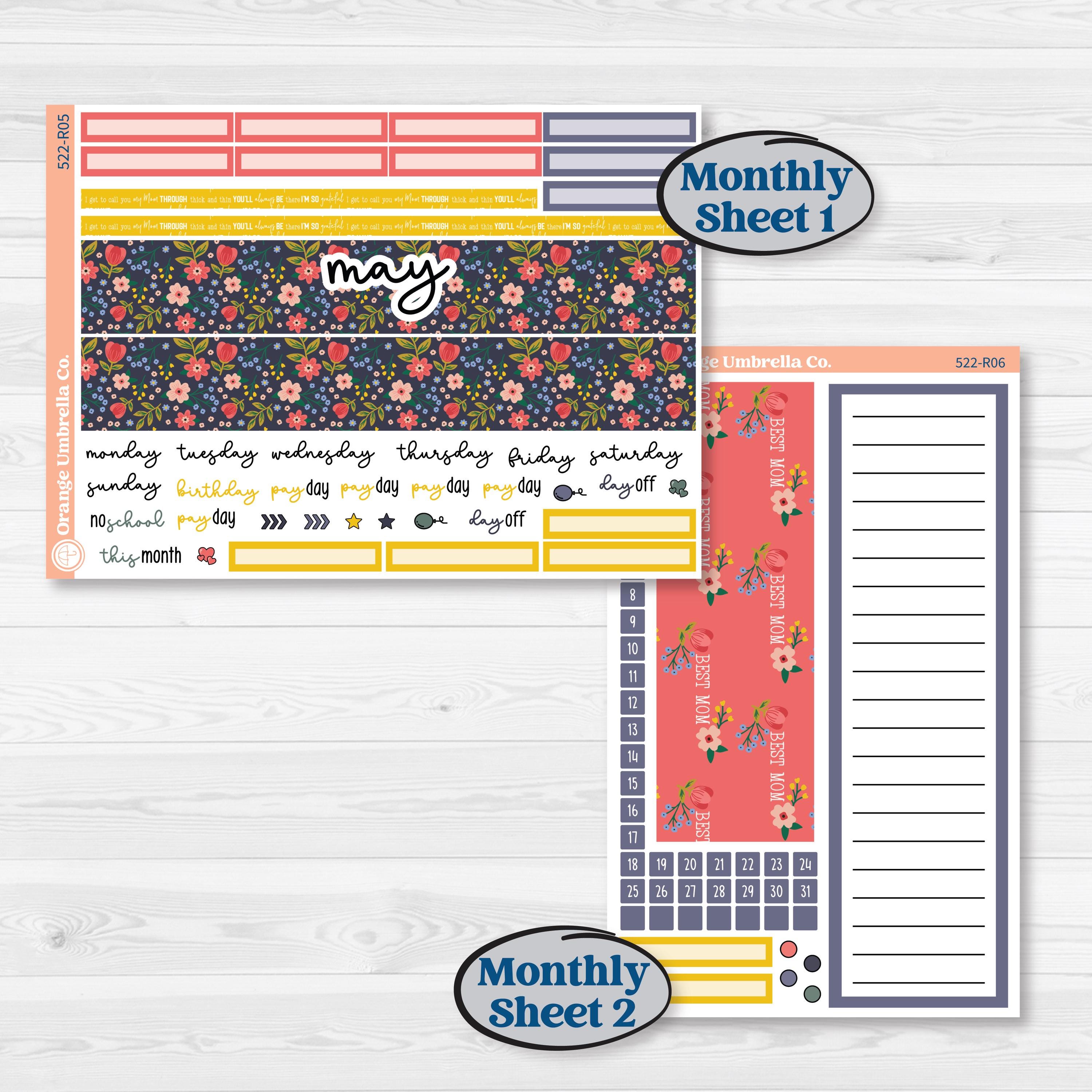 Mother’s Day | 8.5x11 Plum Monthly & Dashboard Planner Kit Stickers | Best Mom | KIT-522-R