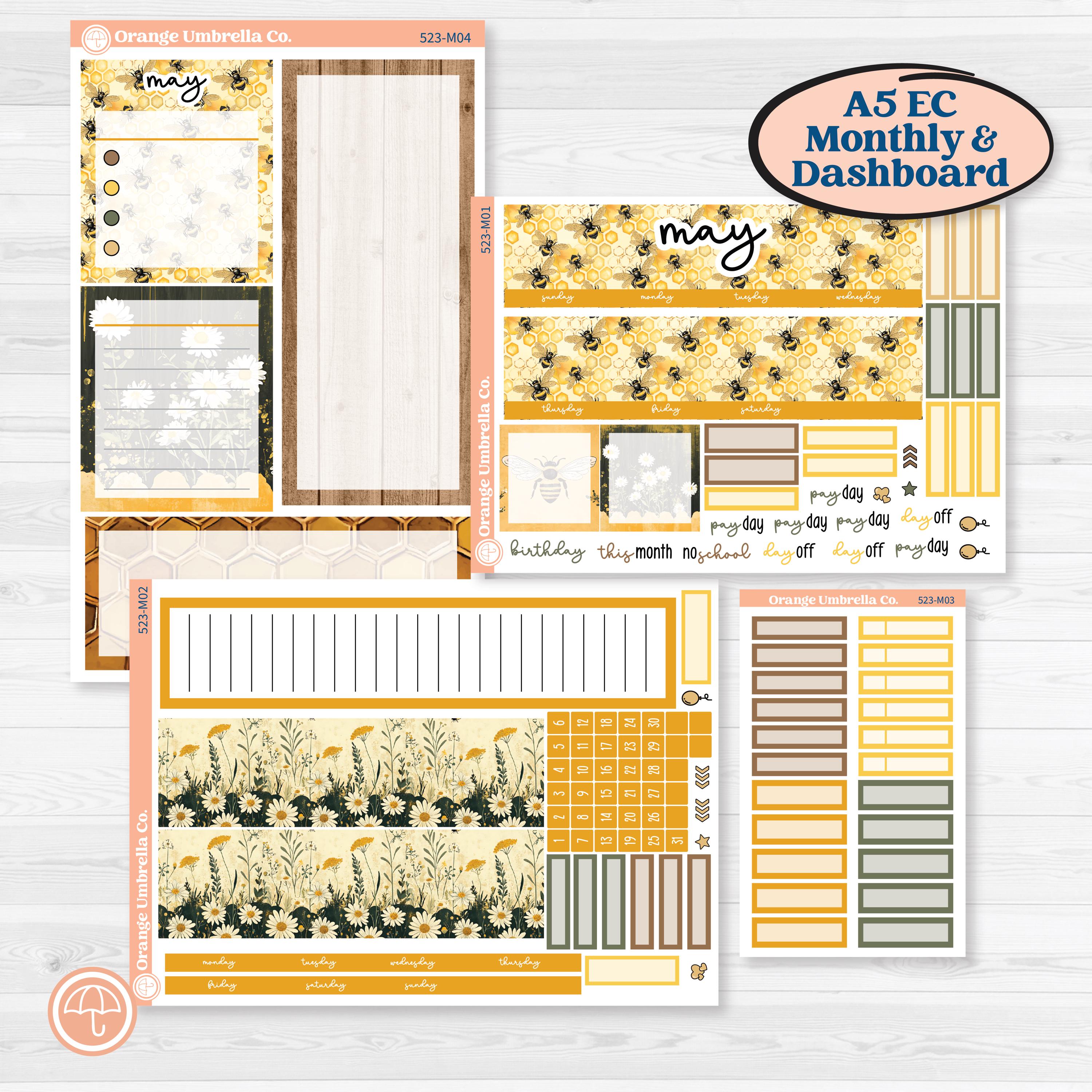 Honeybee Garden | A5 Erin Condren Monthly & Productivity Dashboard Sticker Kit | Bumble | KIT-523-M