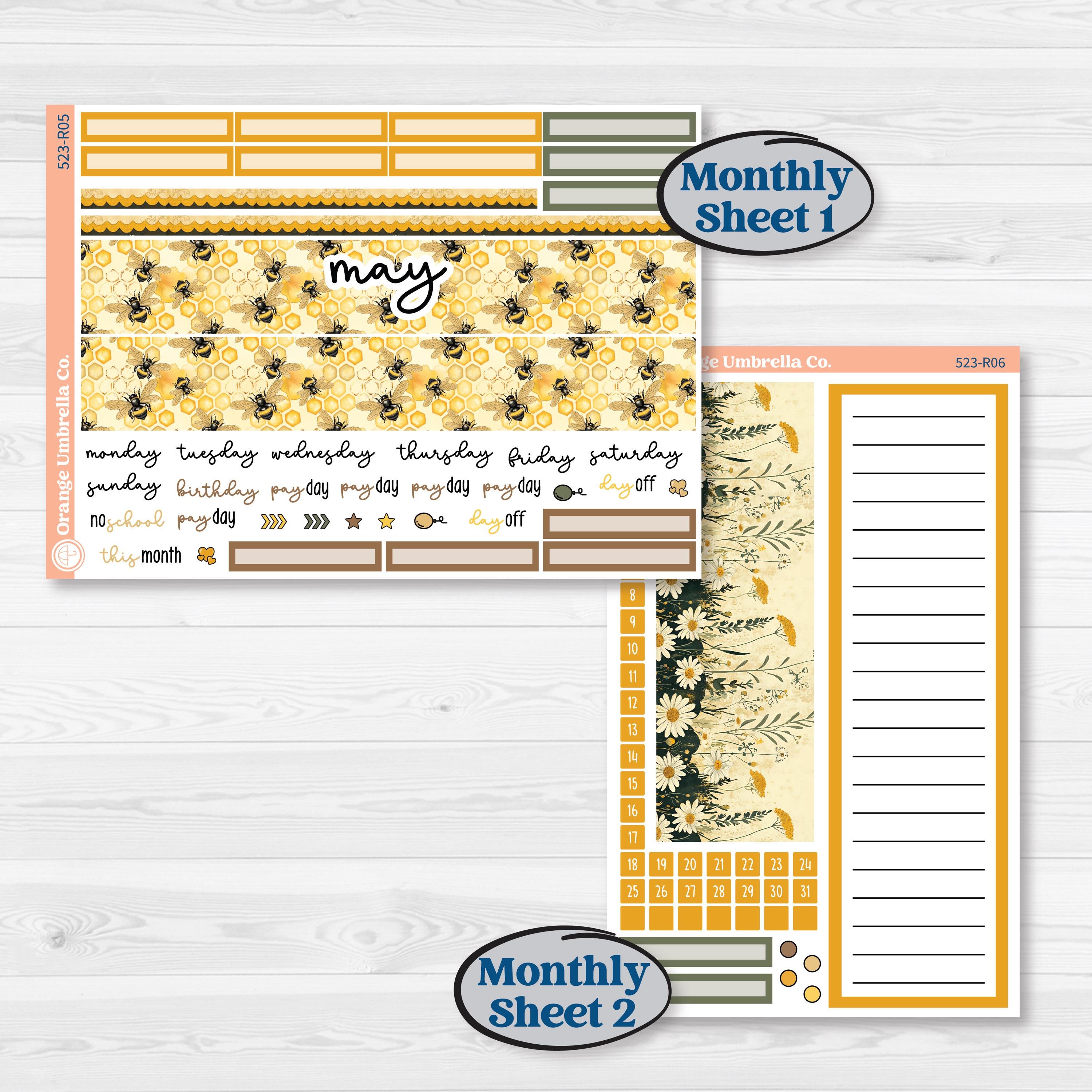 Honeybee Garden | 8.5x11 Plum Monthly & Dashboard Planner Kit Stickers | Bumble | KIT-523-R