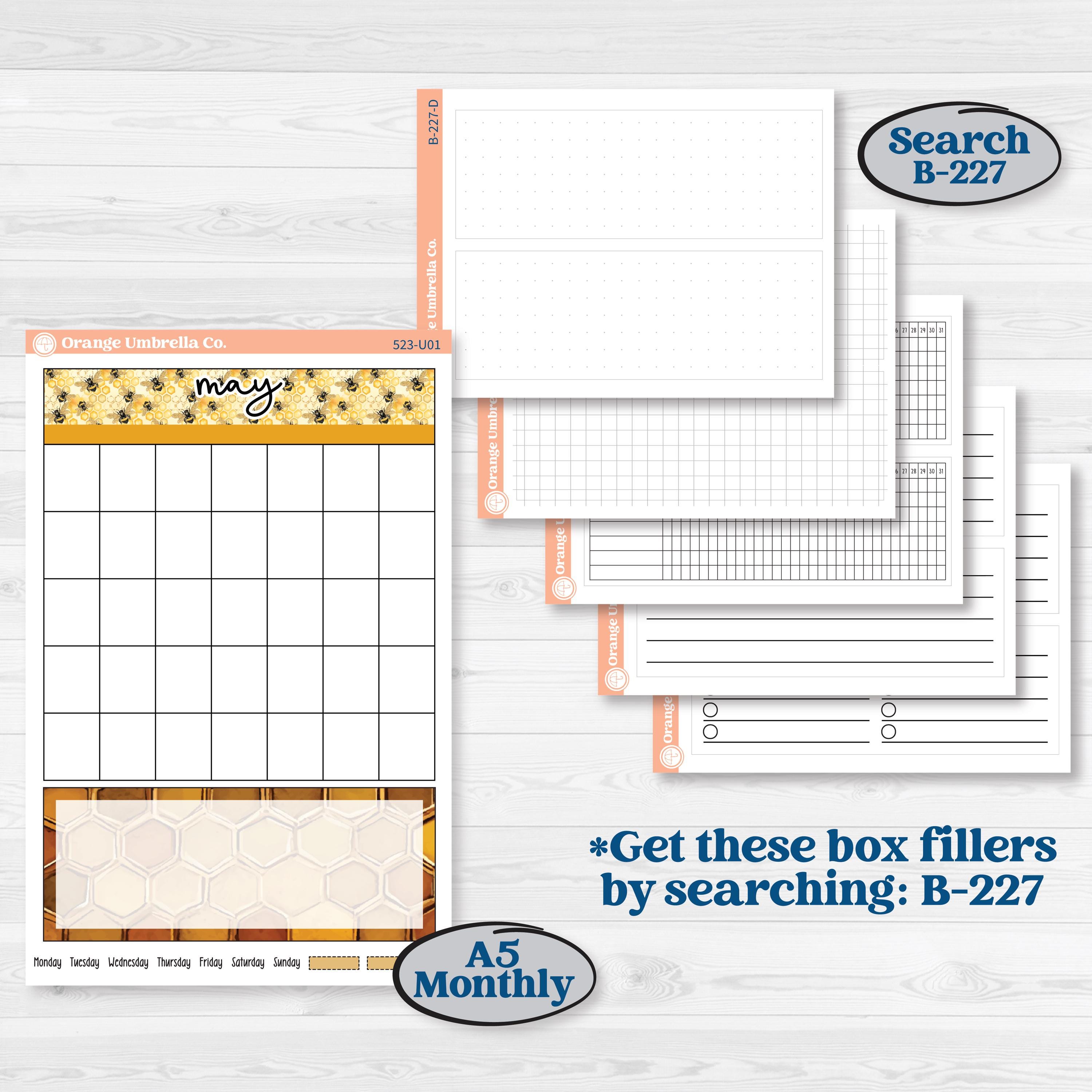Honeybee Garden | A5 or 7x9 Create Your Own Monthly or Dashboard Universal | Monthly & Reading Log Sticker Kit | Bumble | KIT-523-U