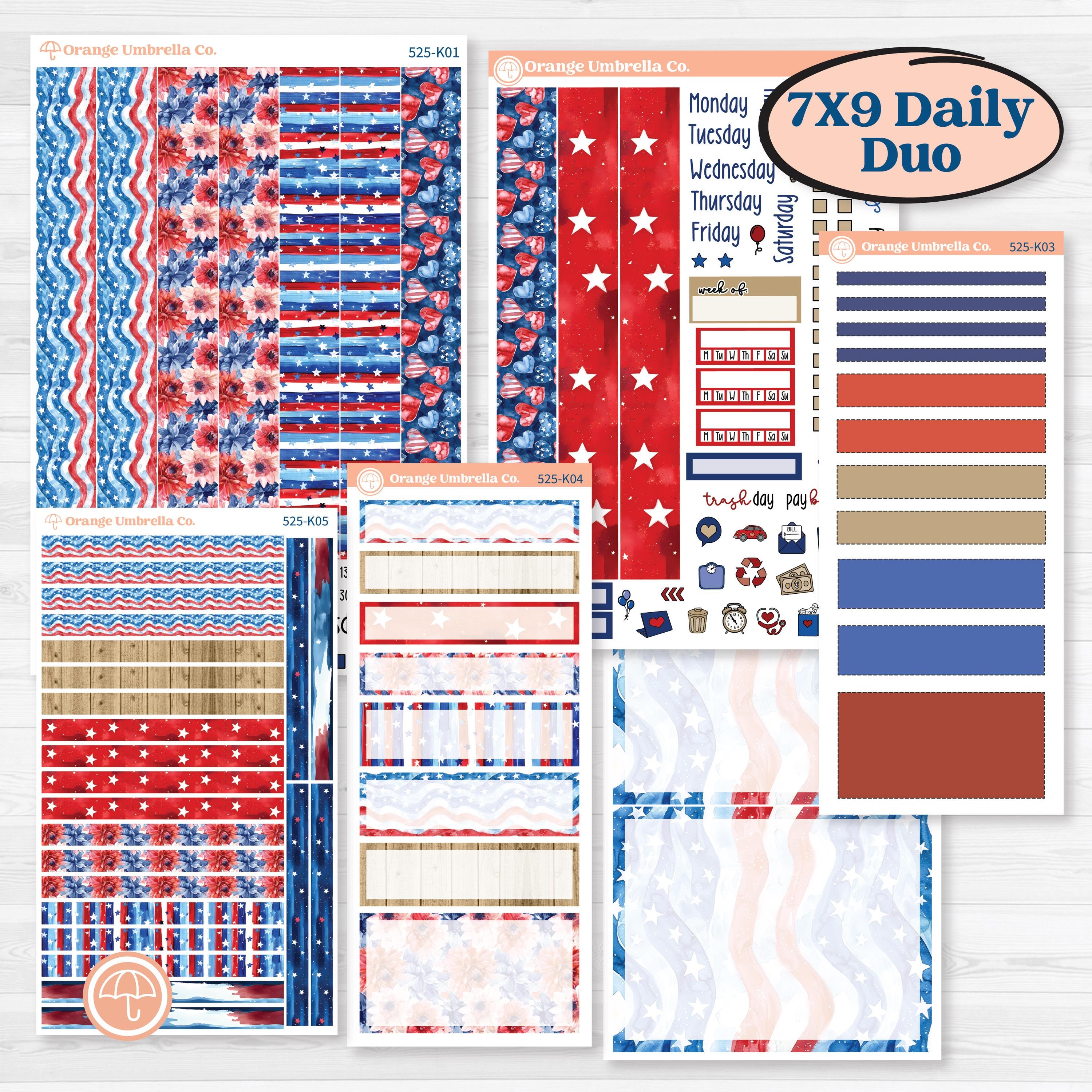 Memorial Day Kit | 7x9 Erin Condren Daily Duo Planner Kit Stickers | Arlington | KIT-525-K