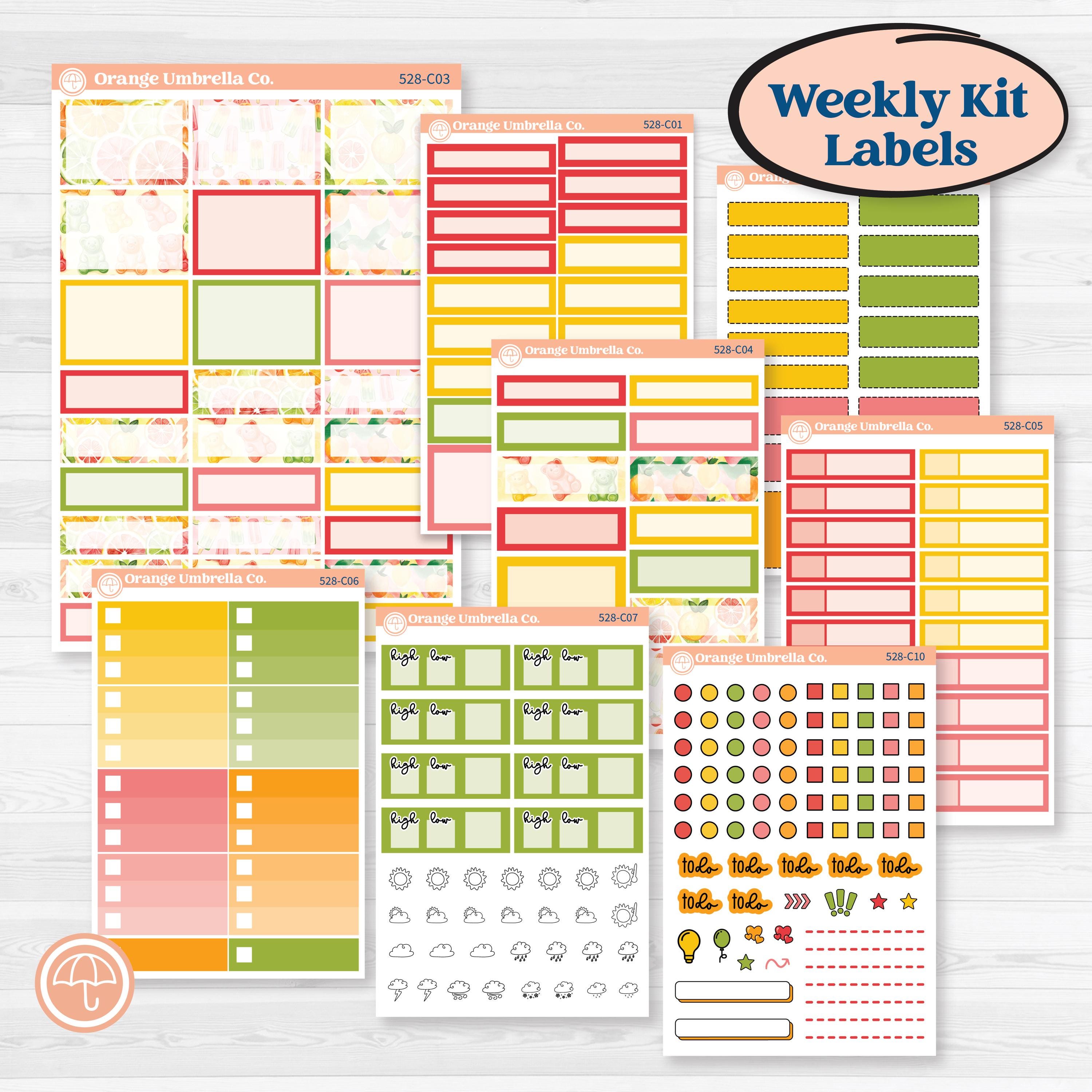 Bright Fruit Stickers | Weekly Add-On Labels Planner Kit Stickers | Burst | KIT-528-C