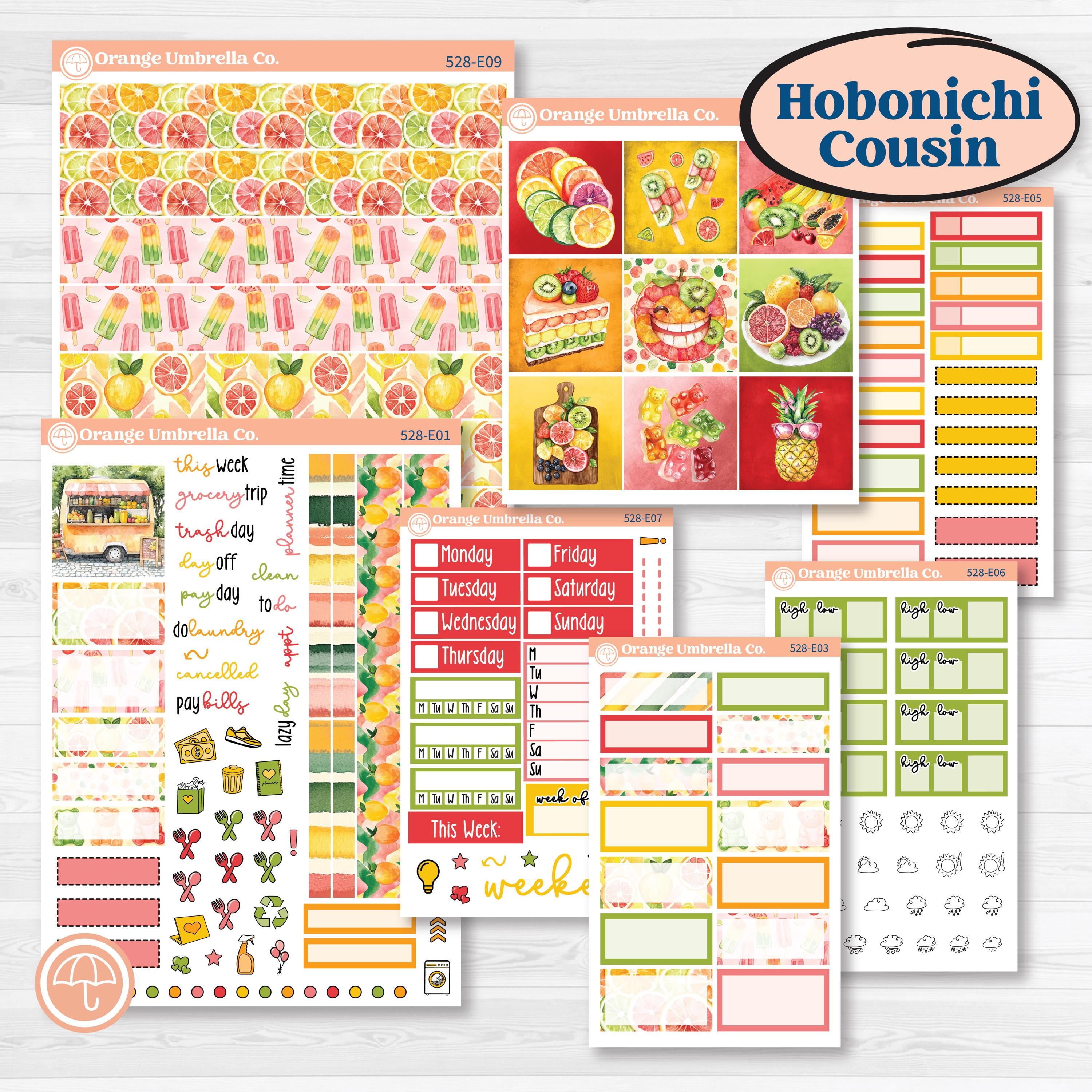 Bright Fruit Stickers | Hobonichi Cousin Weekly & Daily Planner Kit Stickers | Burst | KIT-528-E