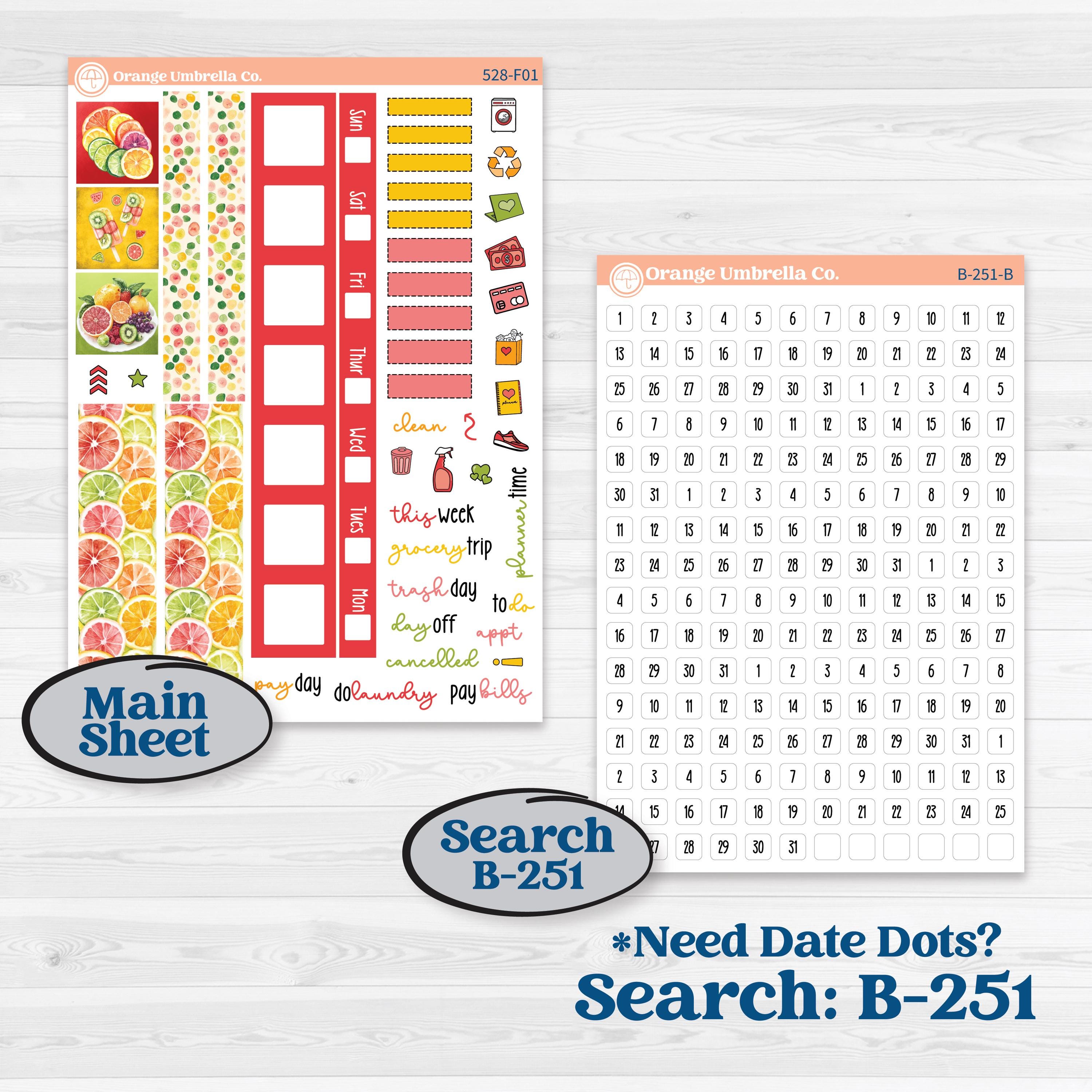 Bright Fruit Stickers | Hobonichi Weeks Weekly Planner Kit Stickers | Burst | KIT-528-F