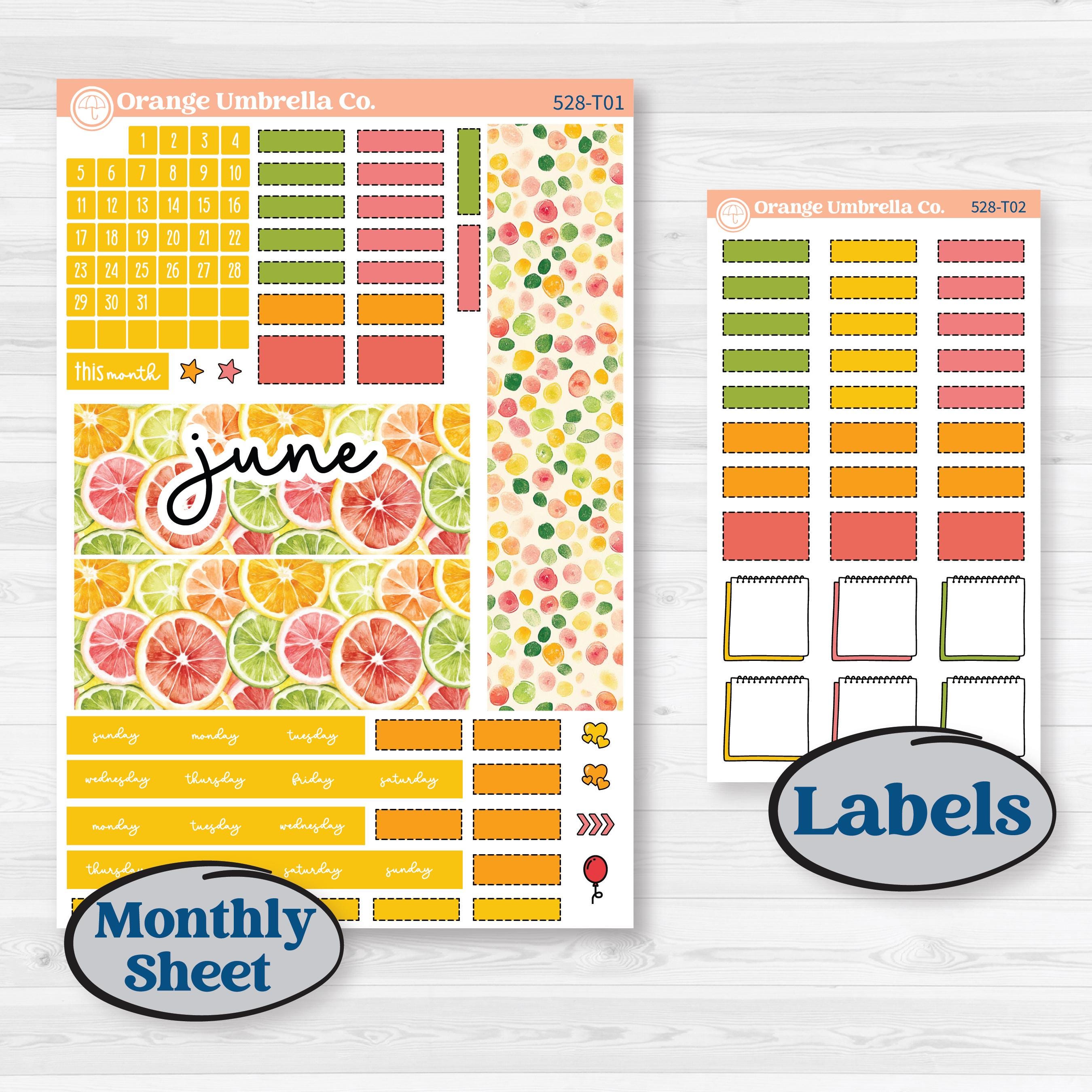 Bright Fruit Stickers | Hobonichi Weeks Monthly Planner Kit Stickers | Burst | KIT-528-T