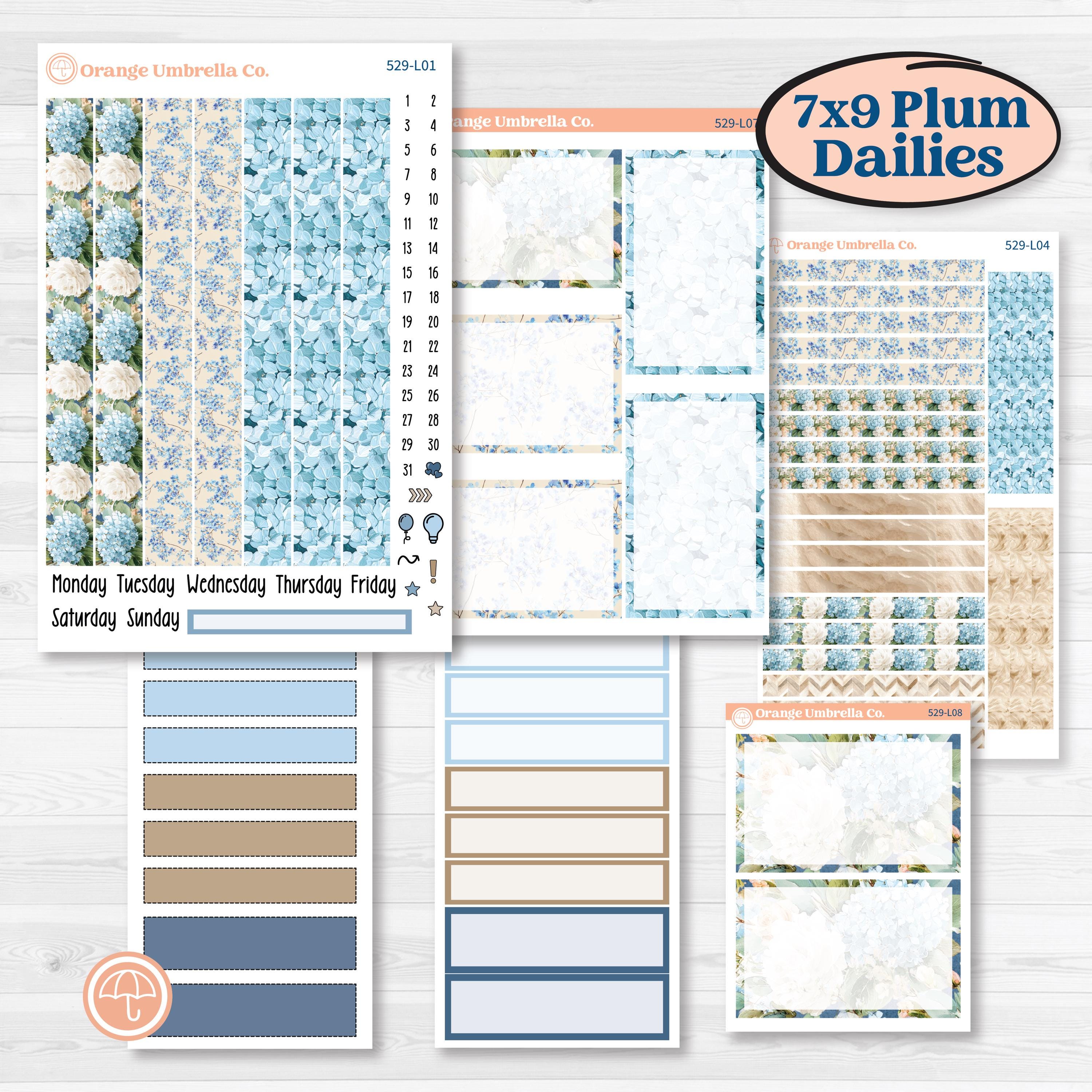 Seaside Floral | 7x9 Plum Daily Planner Kit Stickers | On The Cape | KIT-529-L