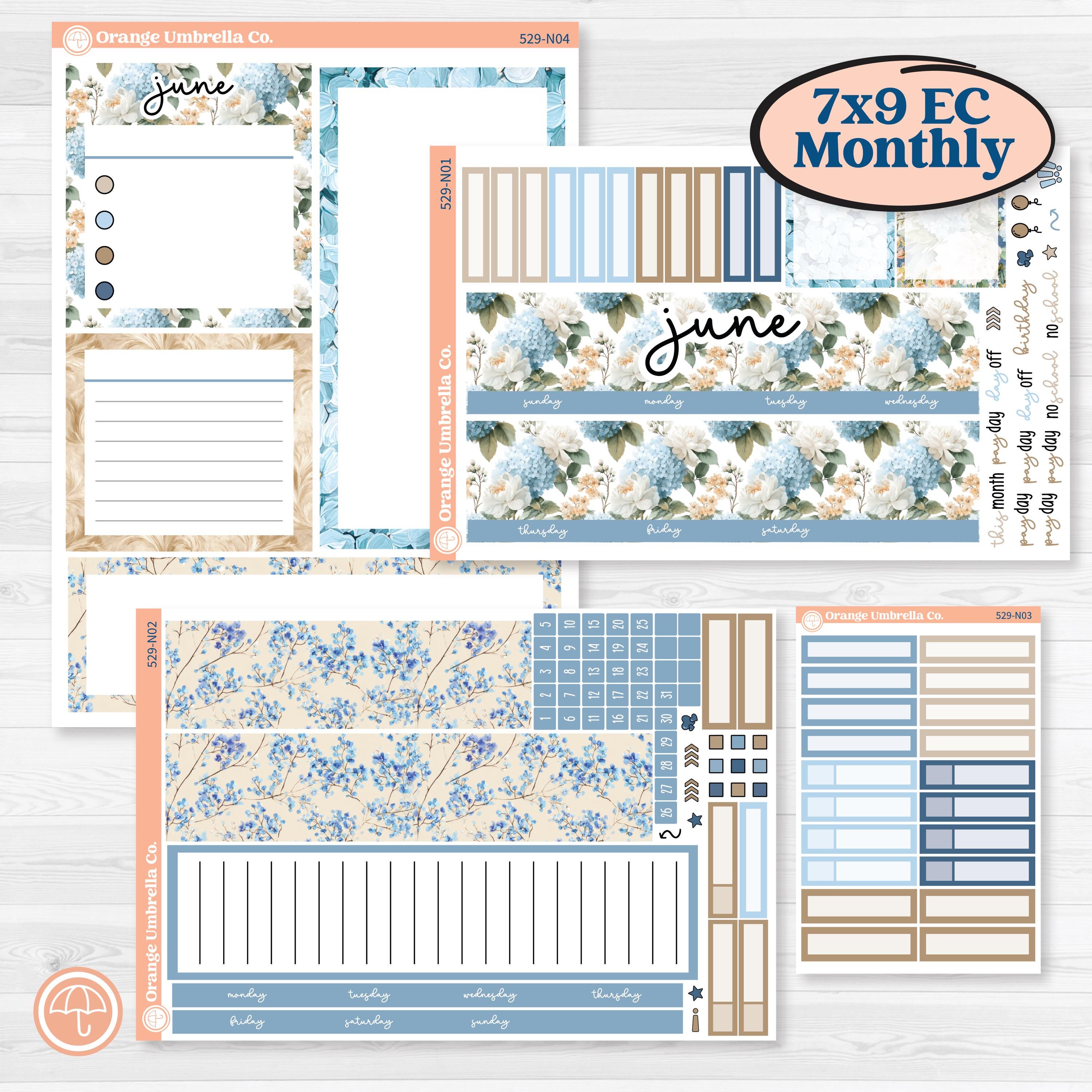 Seaside Floral | 7x9 Erin Condren Life Planner Monthly & Dashboard Sticker Kit | On The Cape | KIT-529-N
