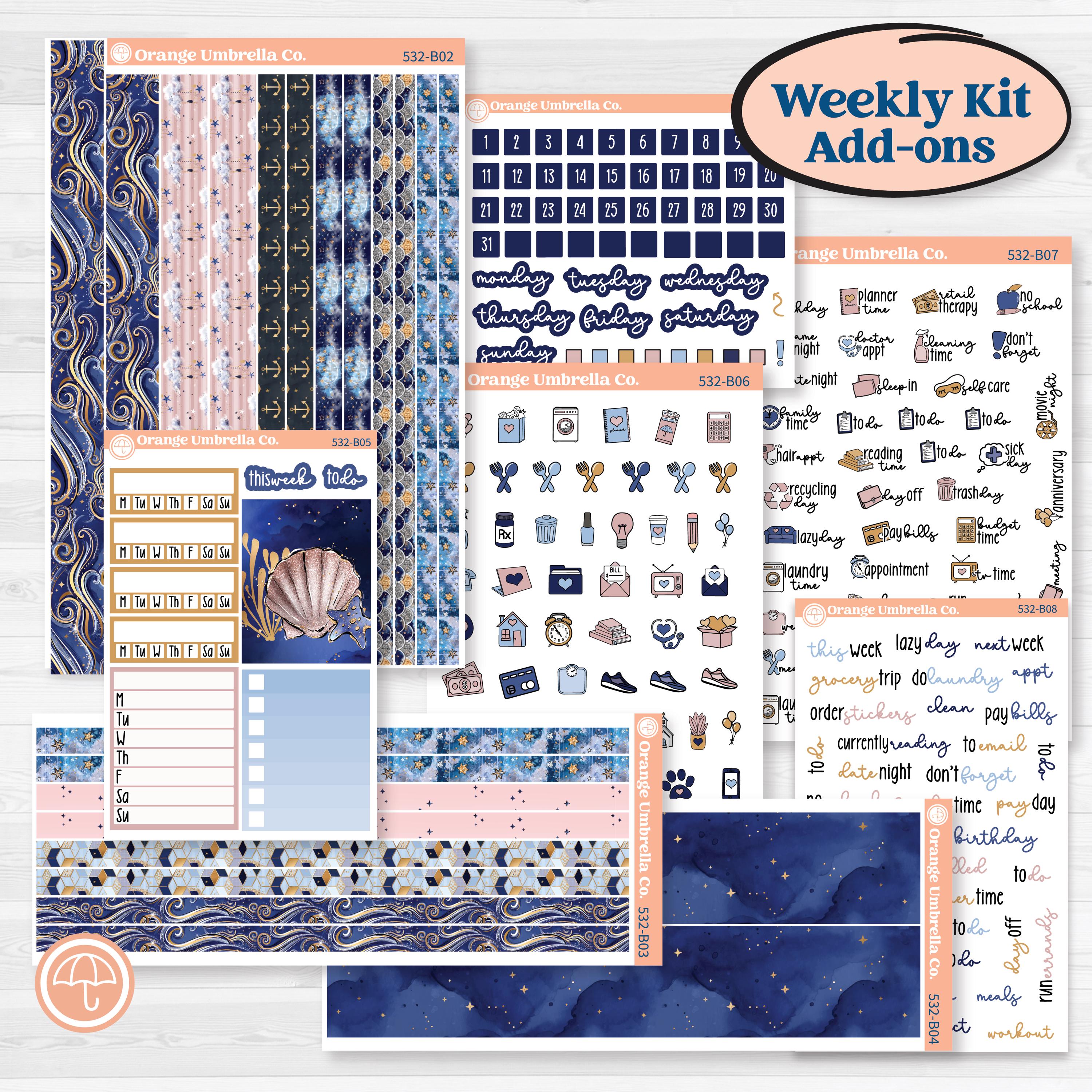 Starry Ocean and Sea Night | Weekly Add-On Planner Kit Stickers | Jonah | KIT-532-B