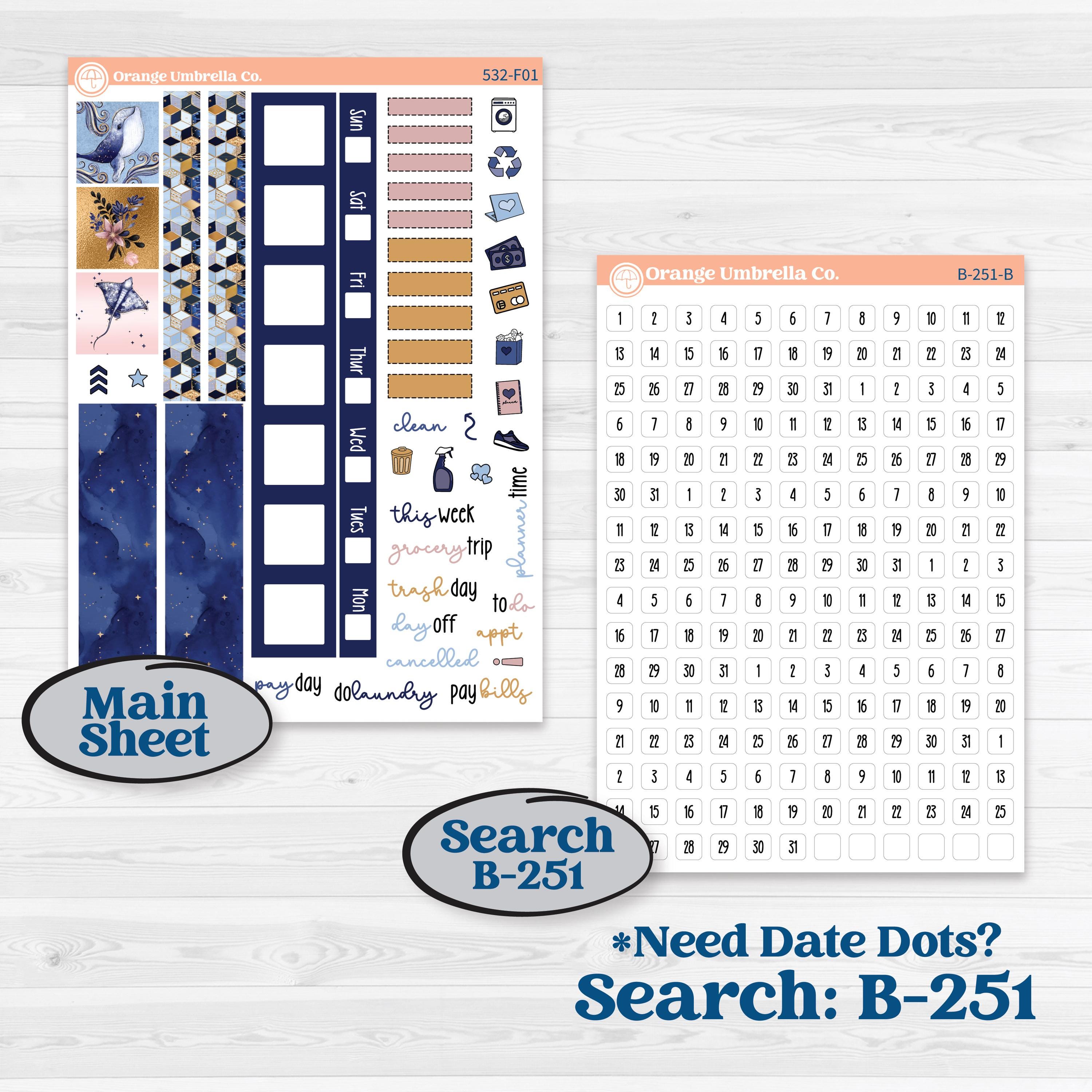 Starry Ocean and Sea Night | Hobonichi Weeks Weekly Planner Kit Stickers | Jonah | KIT-532-F