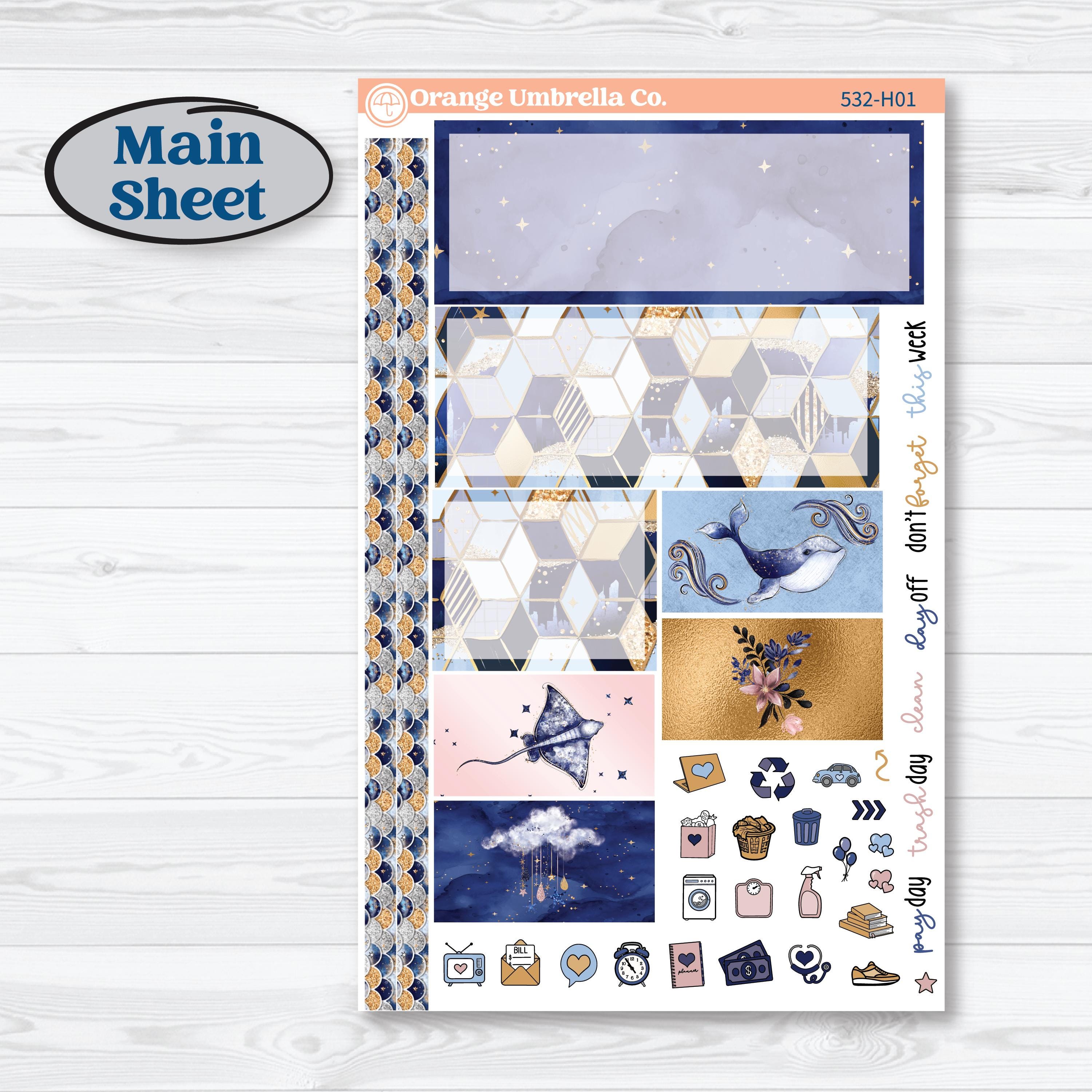 Starry Ocean and Sea Night | Plum Vertical Priorities 7x9 Planner Kit Stickers | Jonah | KIT-532-H