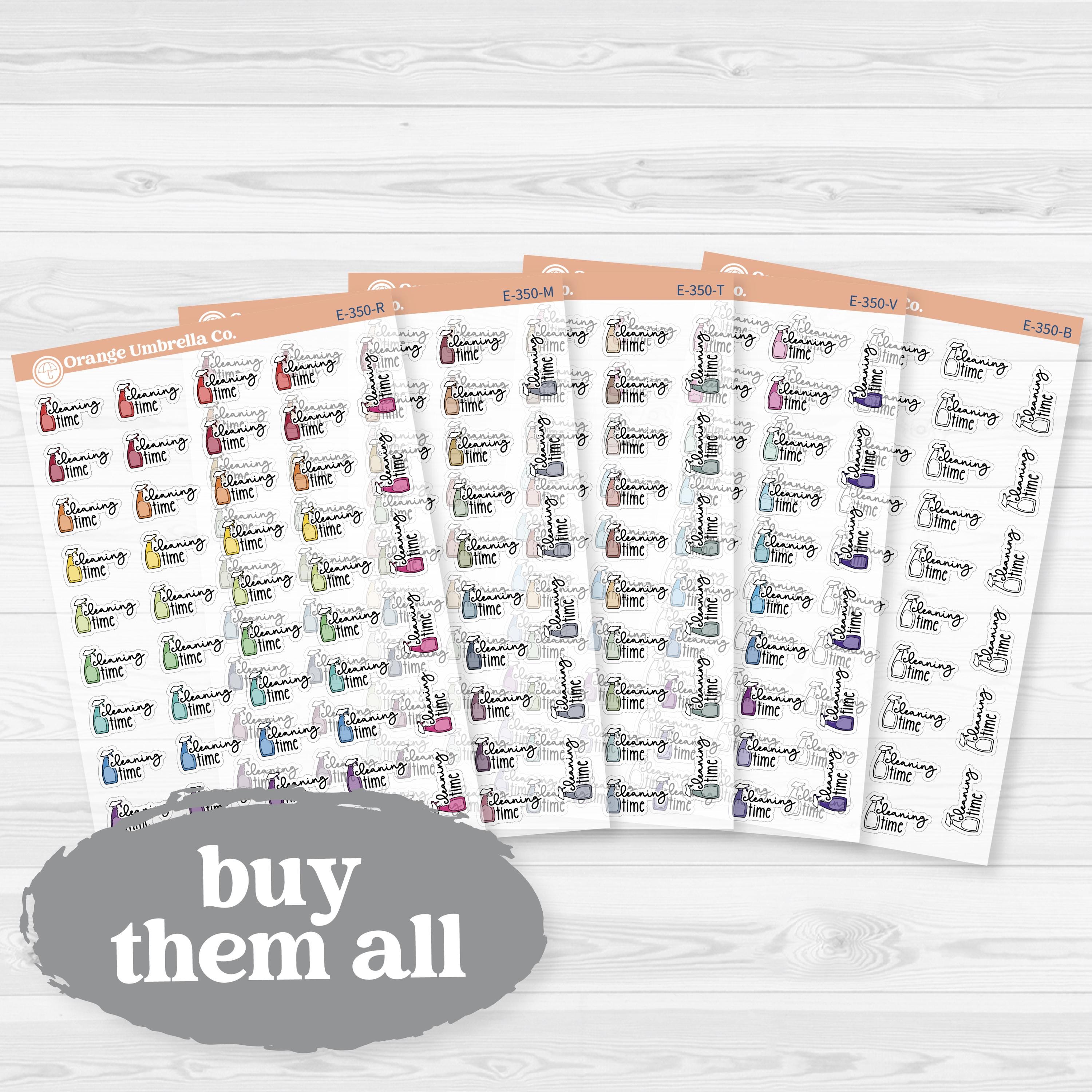 Cleaning Time Clear Matte Planner Stickers | F18 Event Labels | E-350-CM